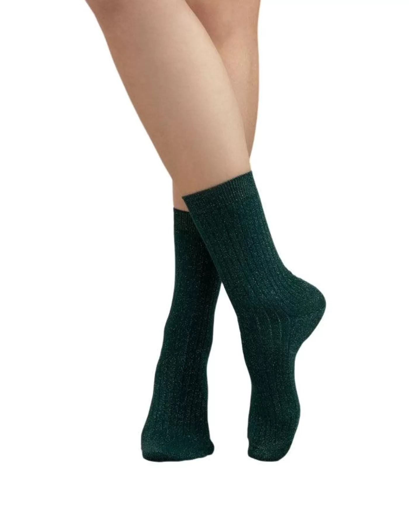 Bleu Foret Ribbed Lurex Socks Store