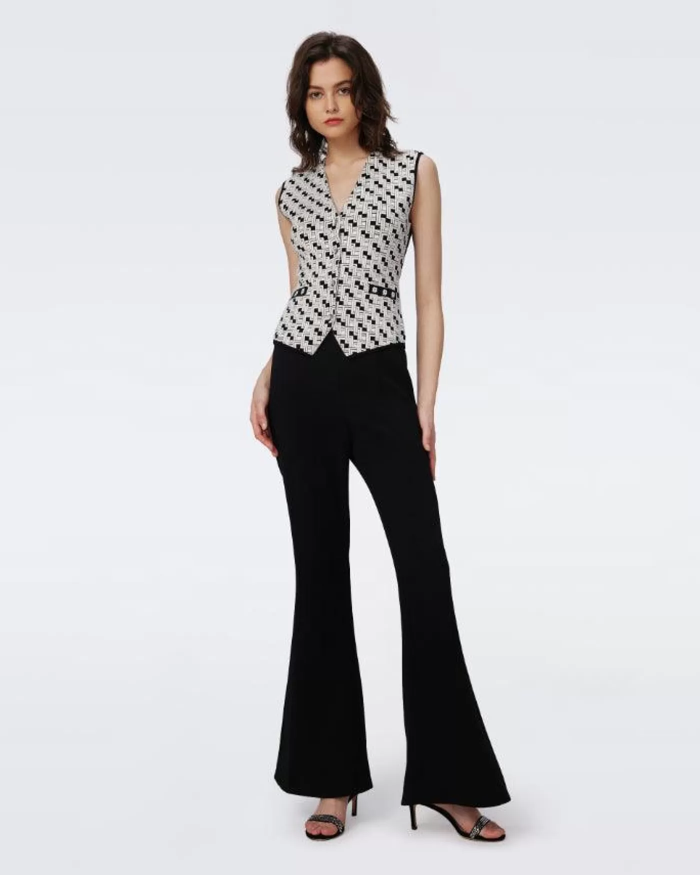 Diane Von Furstenberg Jill Jacquard Vest VINYLLINKSIVORY New