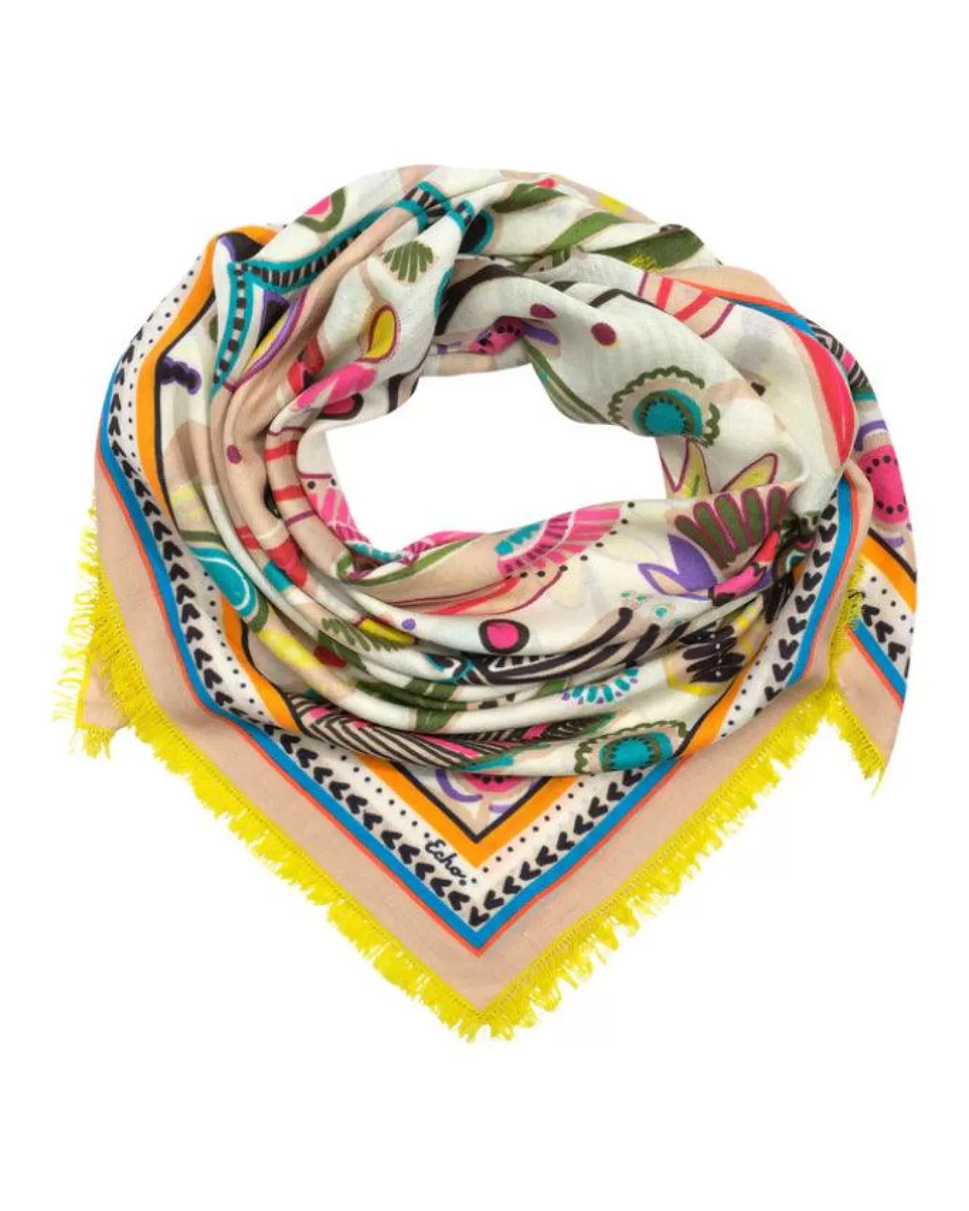Echo Folk Floral Oversized Square Scarf VANILLA Hot