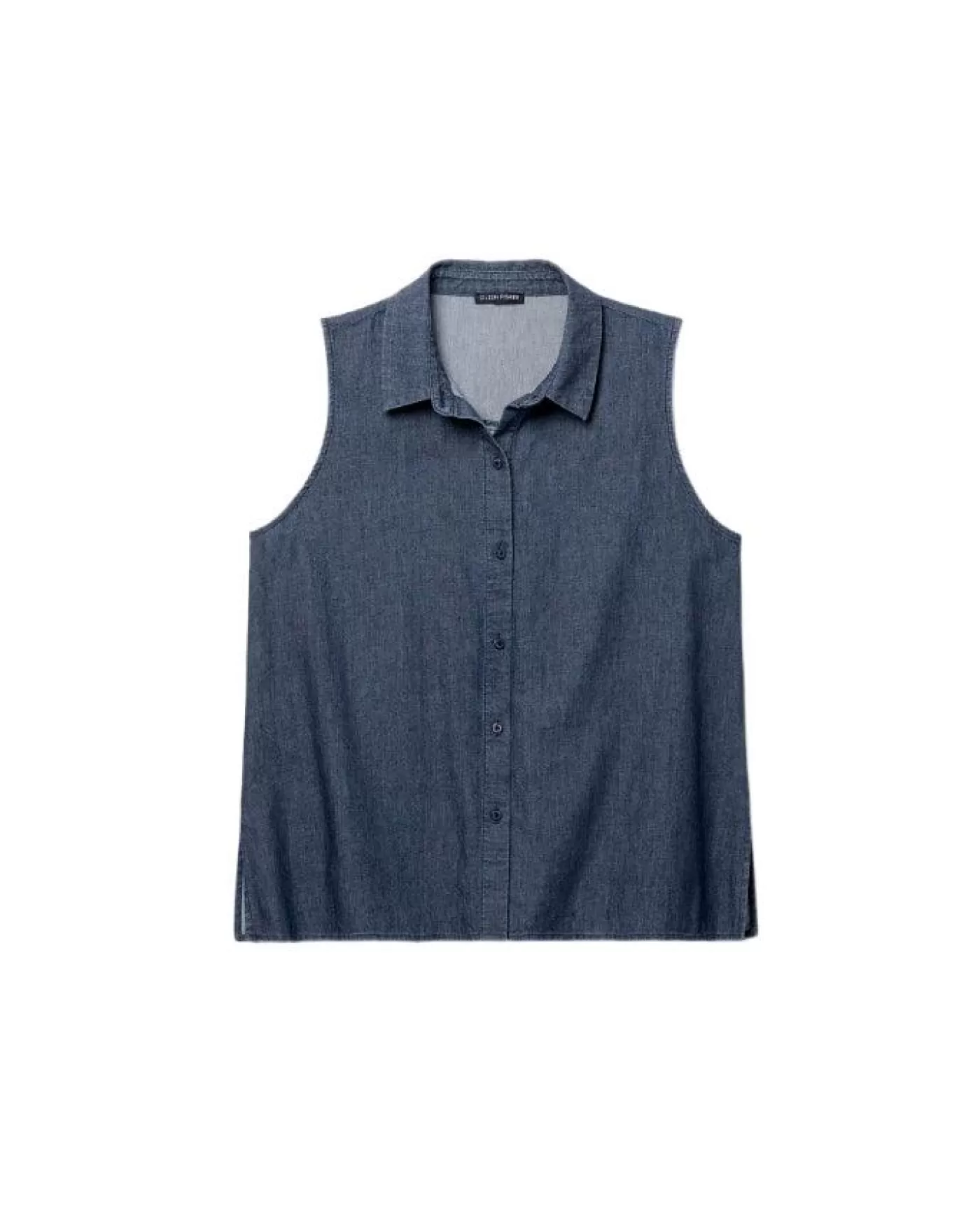 Eileen Fisher Classic Collar Sleeveless Shirt Denim Cheap