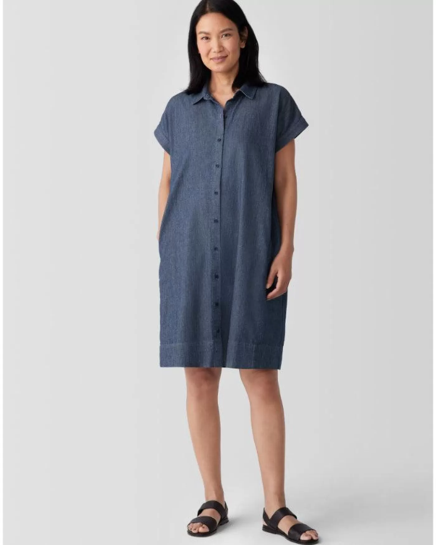 Eileen Fisher Cotton Twill Shirt Dress Denim Flash Sale
