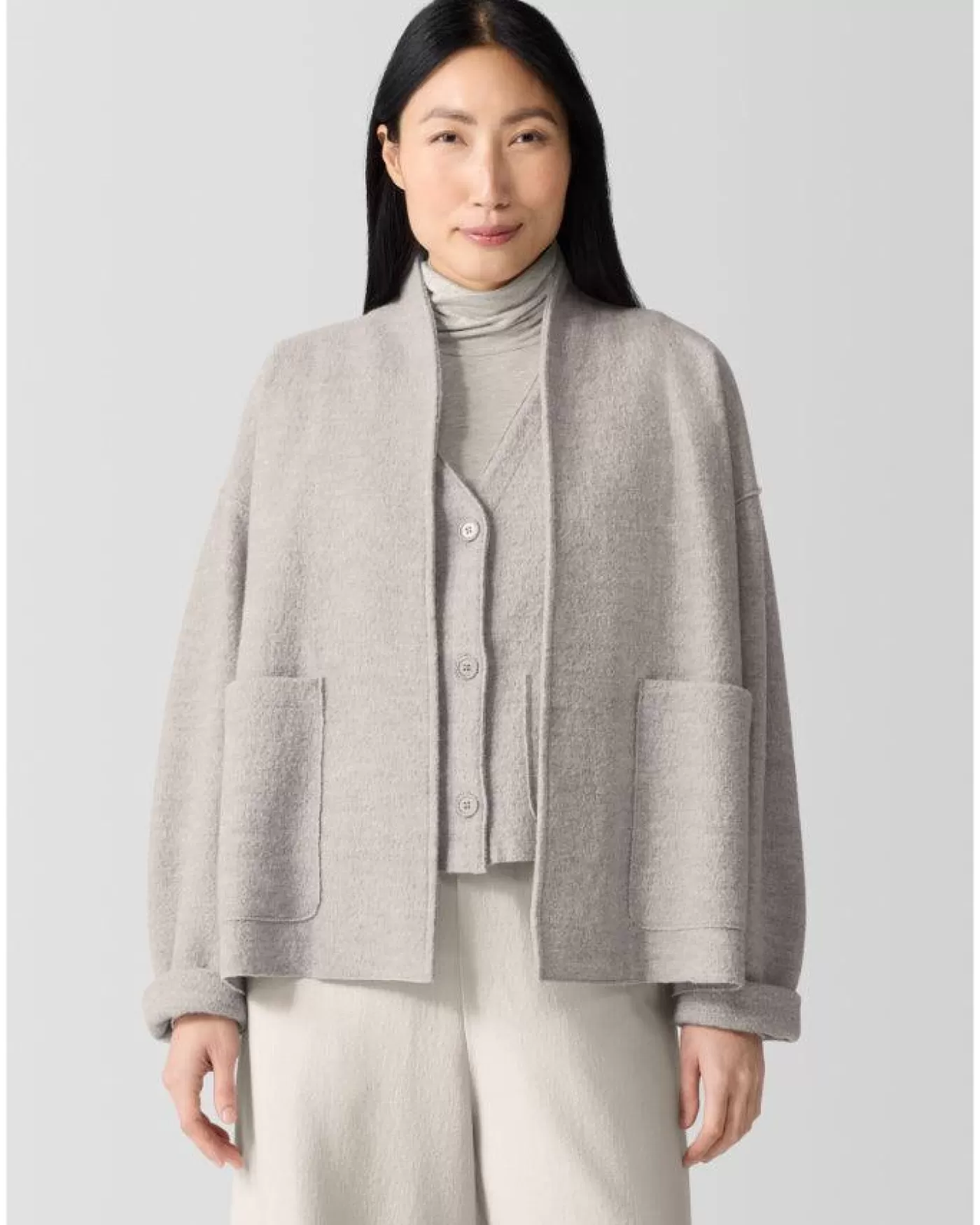 Eileen Fisher Lightweight Boiled Wool High Collar Jacket Dove Online