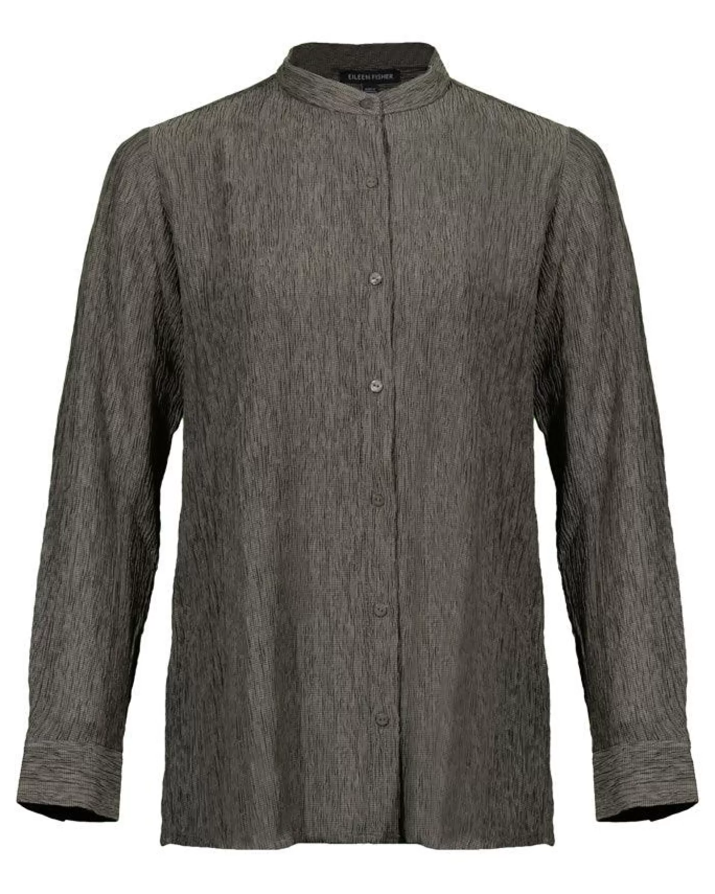 Eileen Fisher Mandarin Collar Plisse Long Shirt Taupe Clearance