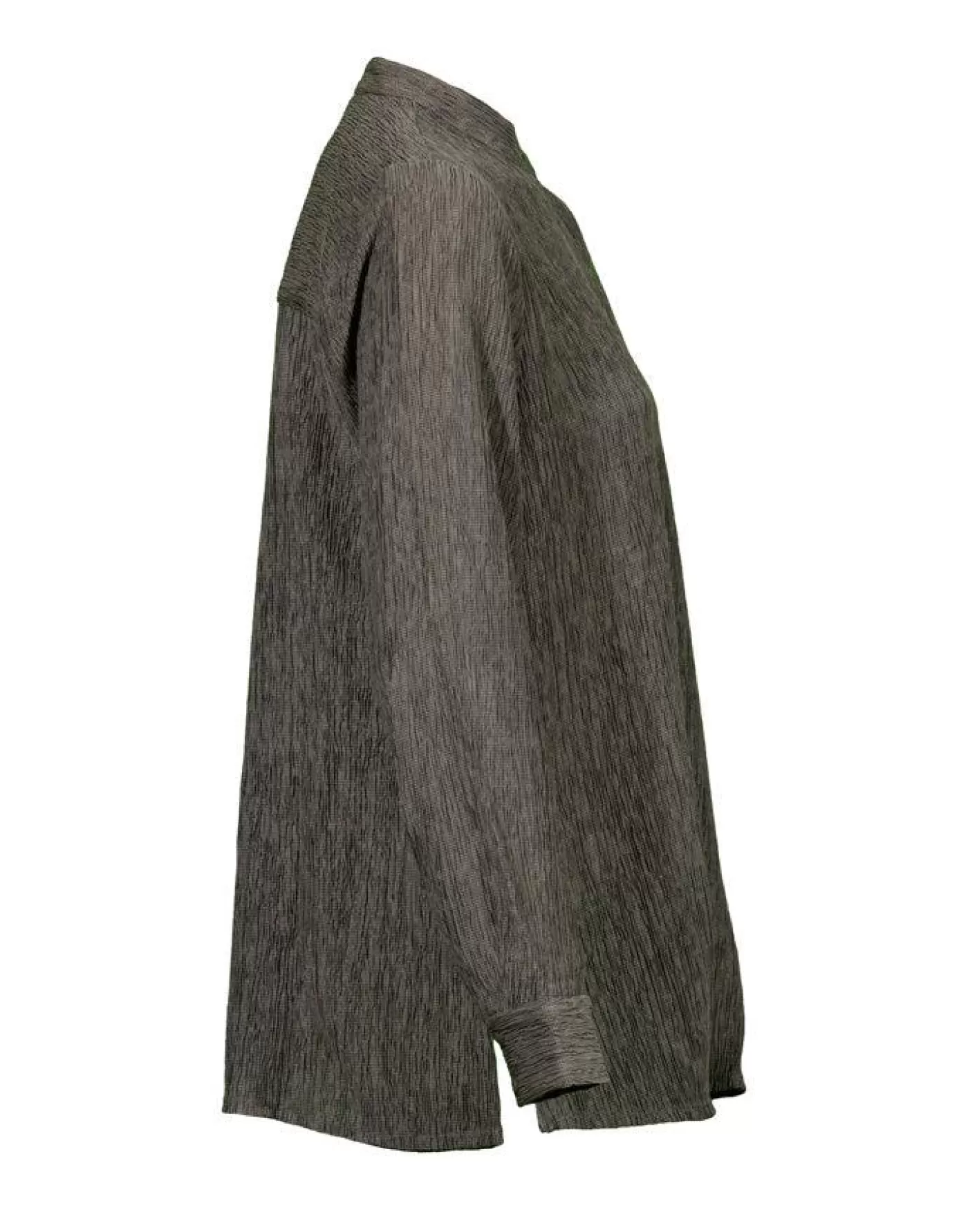 Eileen Fisher Mandarin Collar Plisse Long Shirt Taupe Clearance