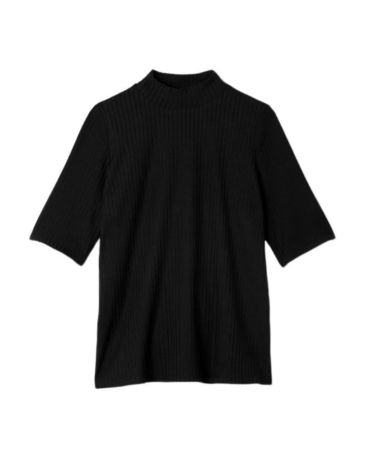 Eileen Fisher Textured Stretch Rib Mock Neck Top Black Best