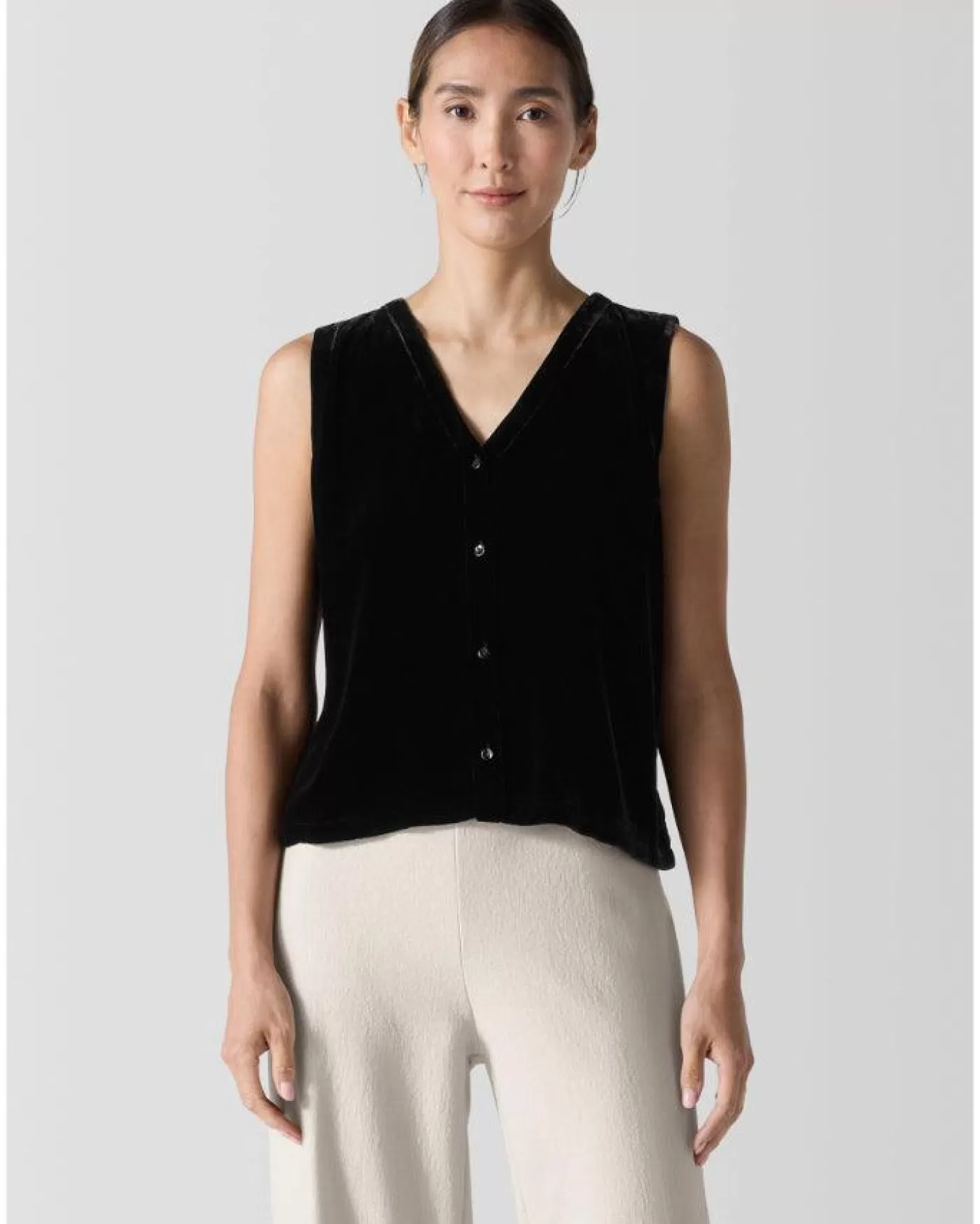 Eileen Fisher Velvet V-Neck Vest Black Outlet