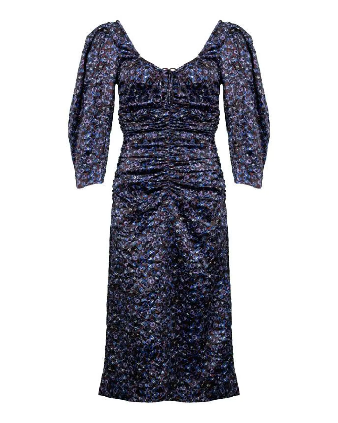 Ganni Floral Crinkled Satin U-Neck Midi Dress BLACK Sale