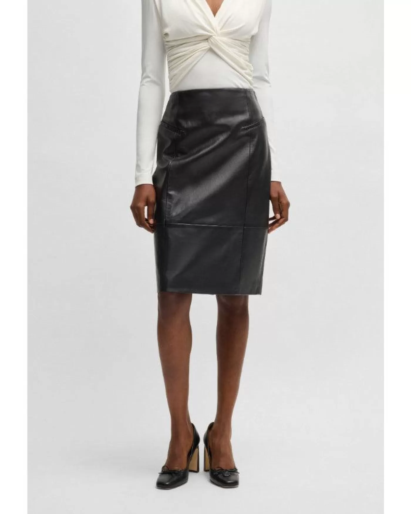 Hugo Boss Sepaco Leather Pencil Skirt Black Best