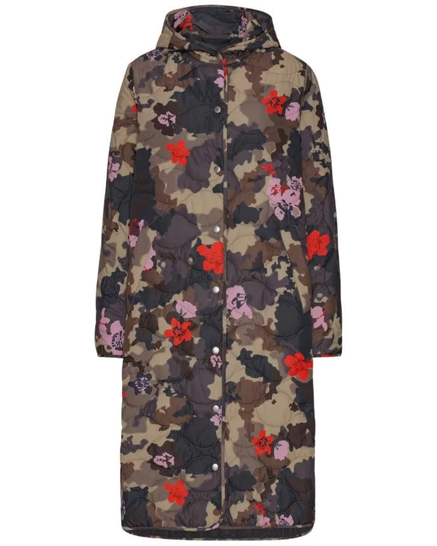 Ilse Jacobsen Long Quilted Hooded Print Coat FLORALCAMO Discount