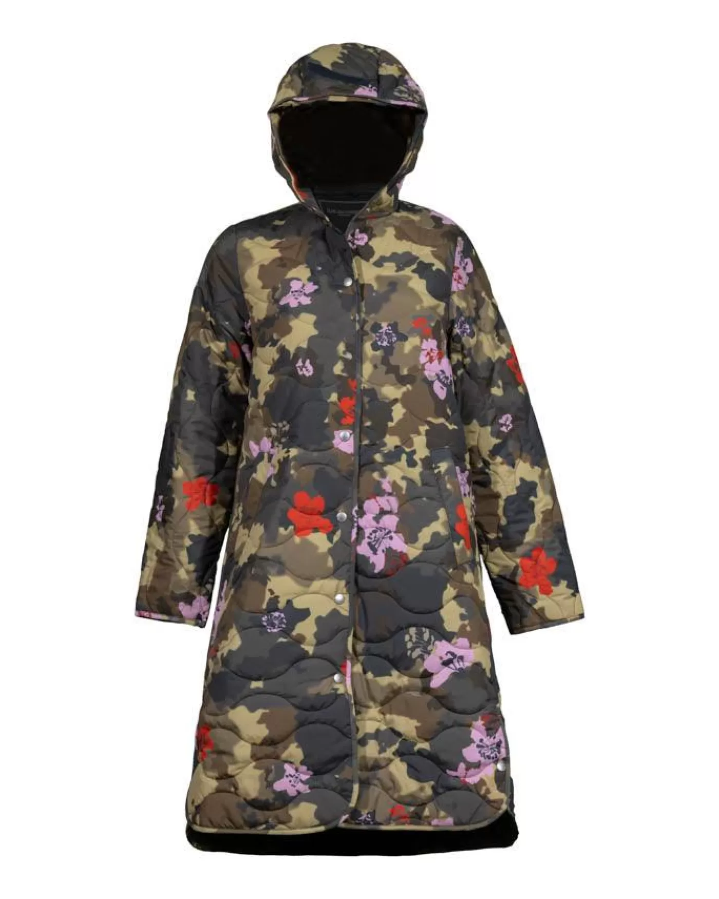 Ilse Jacobsen Long Quilted Hooded Print Coat FLORALCAMO Discount