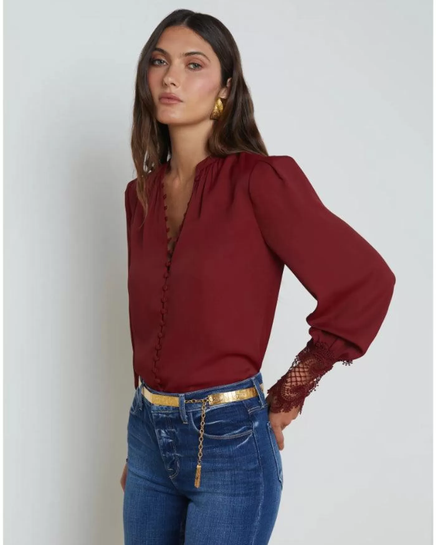 L'Agence Ava Lace Cuff Blouse SYRAH Cheap