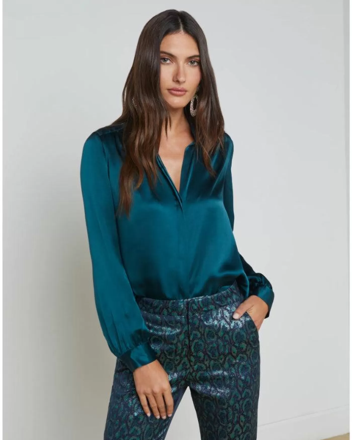 L'Agence Bianca Silk Blouse DEEPTEAL Hot