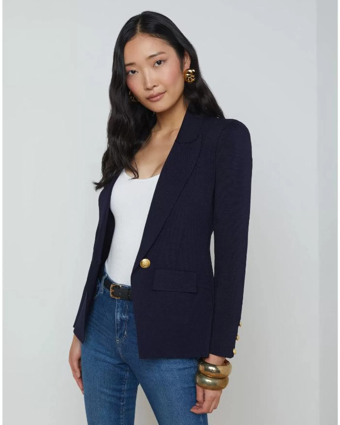 L'Agence Chamberlain Knit Blazer MIDNIGHT/GOLD Online