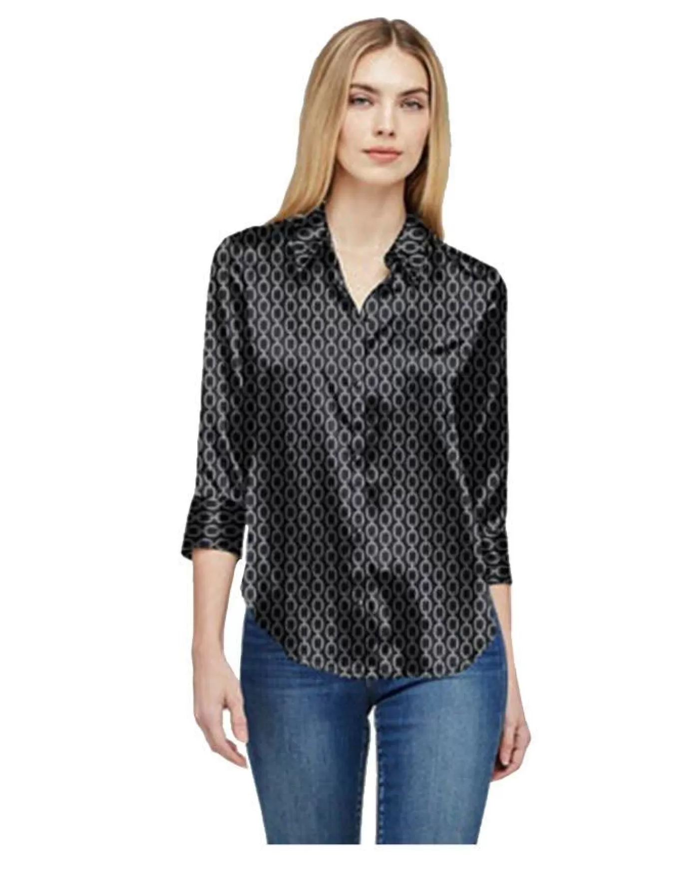 L'Agence Dani 3/4 Sleeve Black Ivory Chain Blouse BLACK/IVORYTHREETONECHAIN Best
