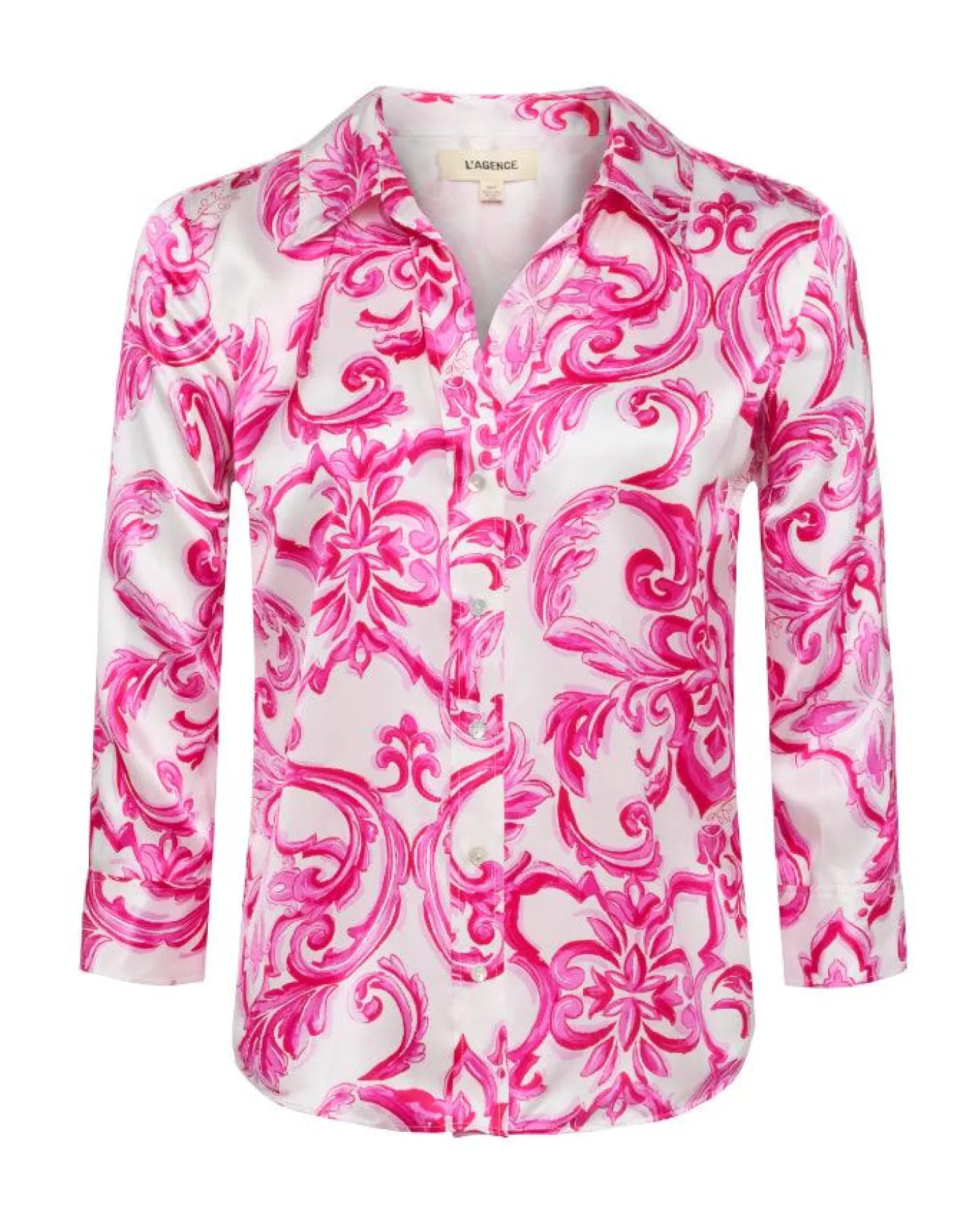 L'Agence Dani 3/4 Sleeve Mediterranean Blouse WHITE/PINKMEDITERRANEANTILE New