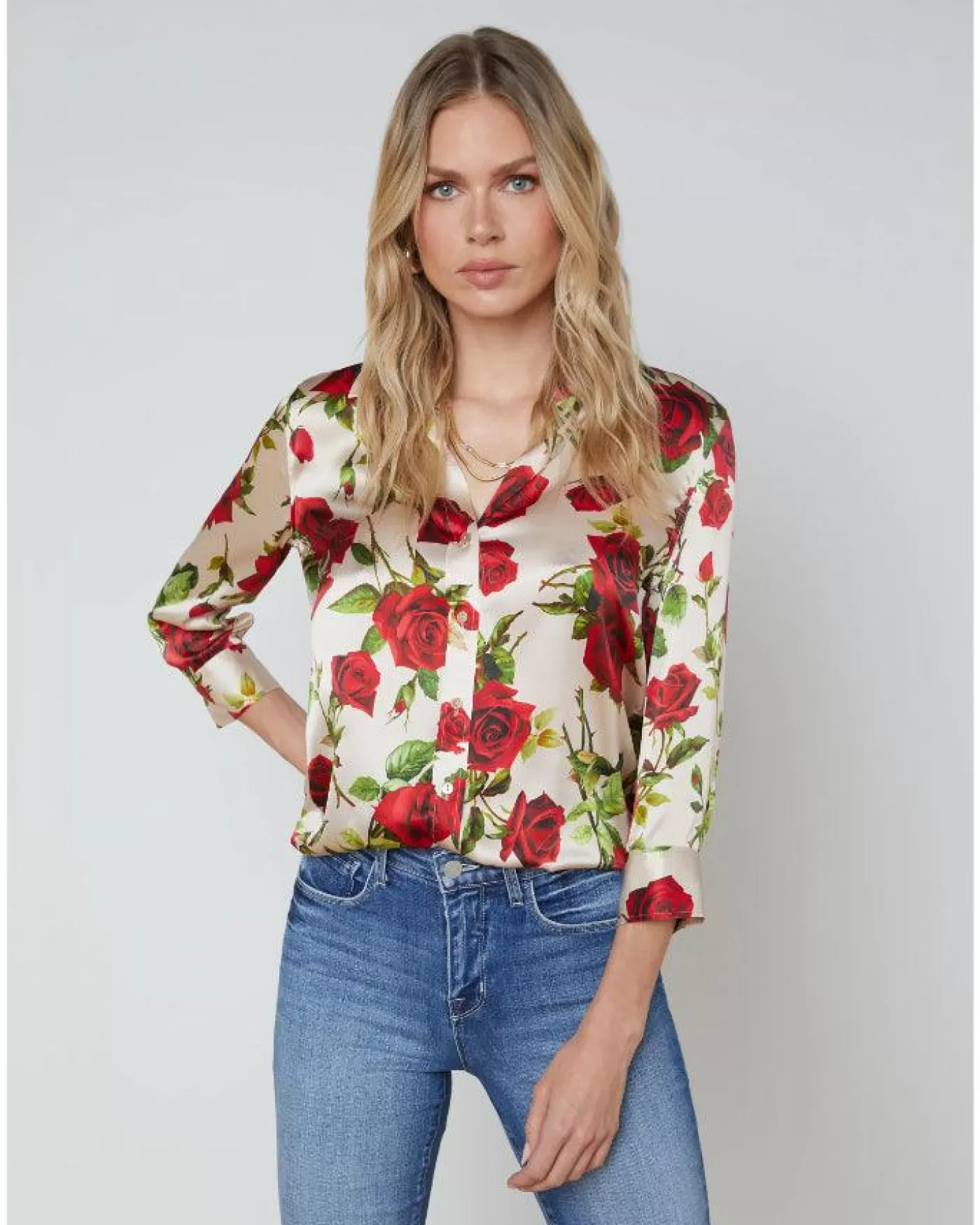 L'Agence Dani 3/4 Sleeve Romantic Rose Blouse SAND/REDROMANTICROSE Sale