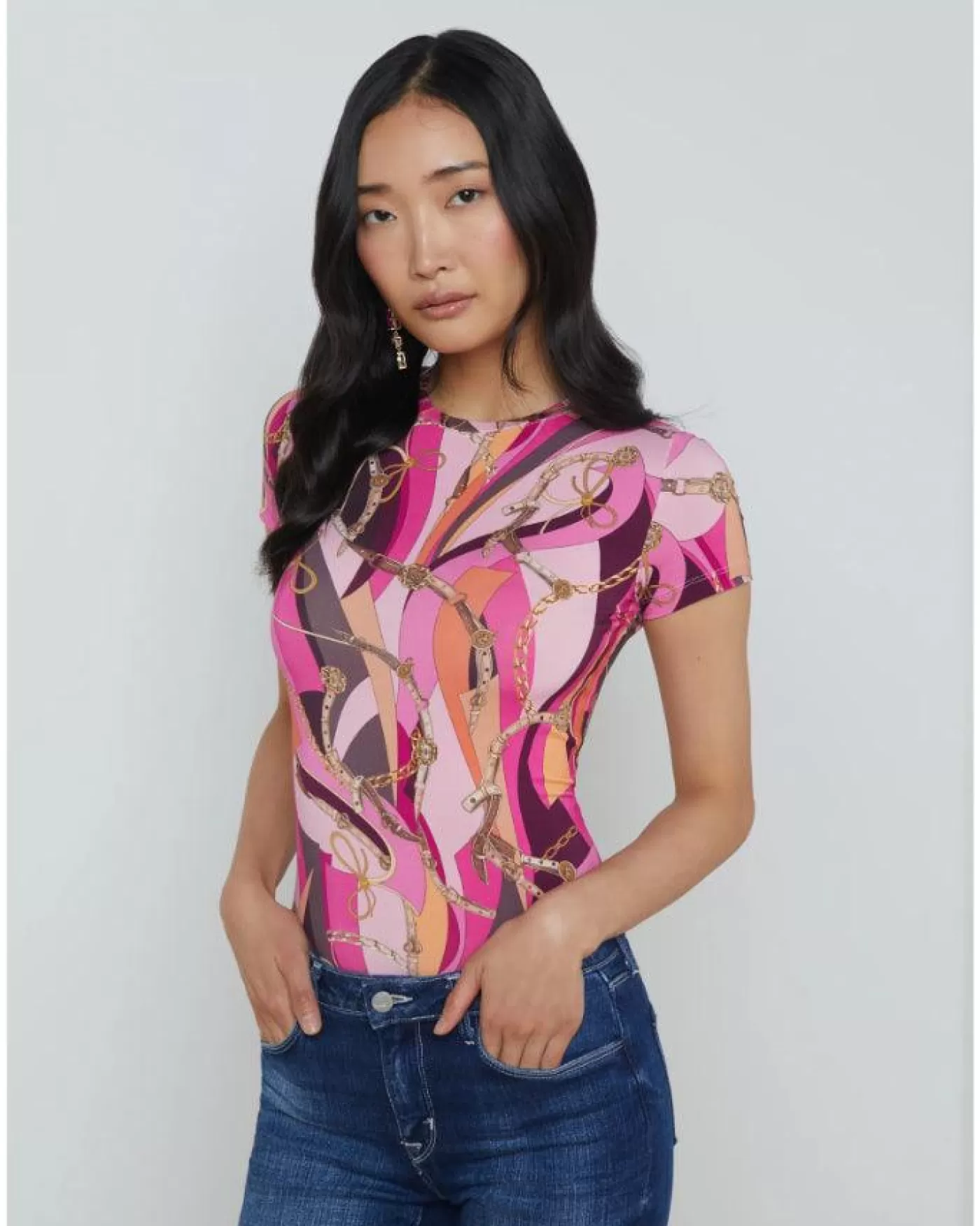 L'Agence Ressi Pink Buckle Swirl Tee PINKBUCKLESWIRL Shop