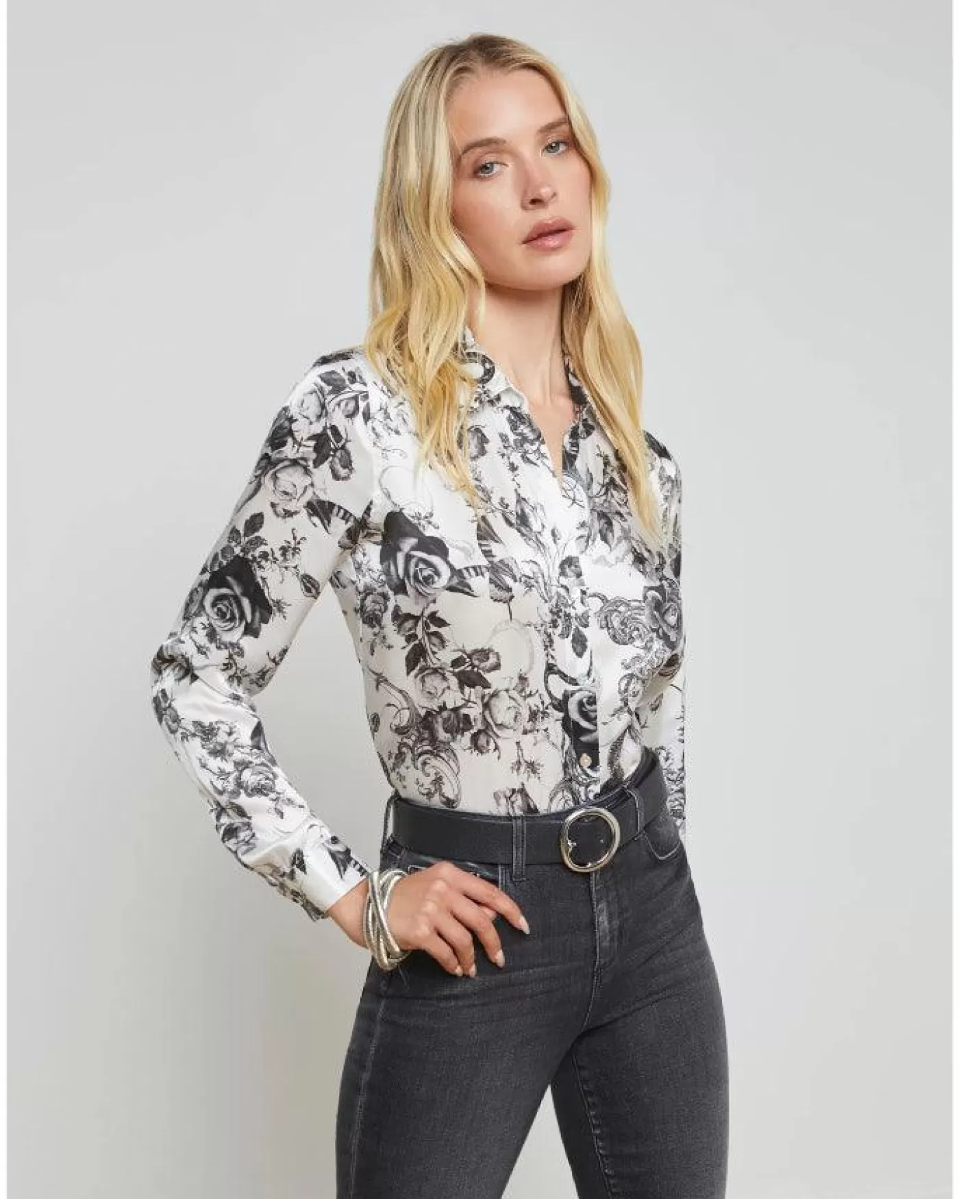 L'Agence Tyler Baroque Floral Blouse WHITE/BLACKBAROQUEFLORAL Cheap