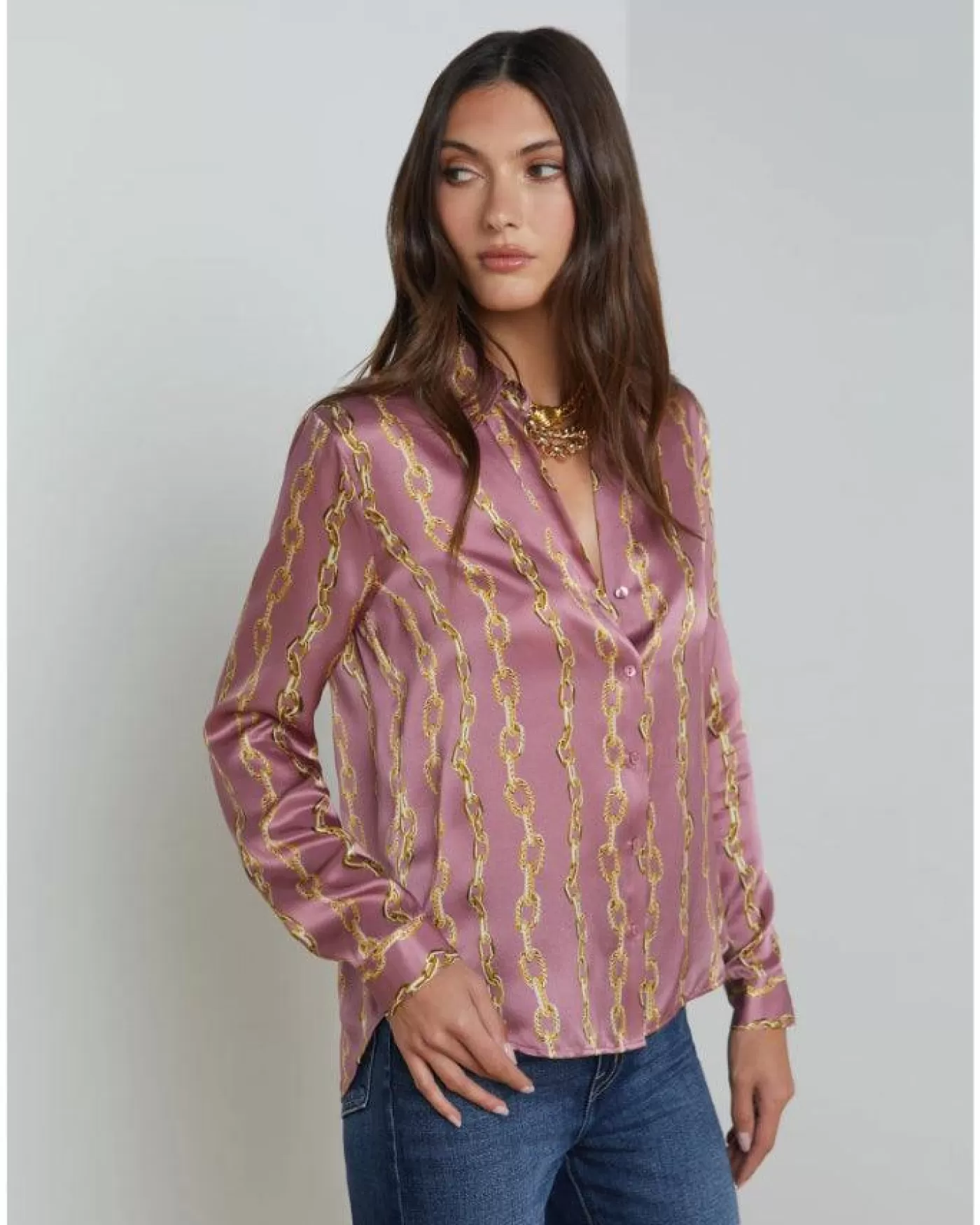 L'Agence Tyler Mauve Rose Metallic Chain Print Blouse MAUVEROSEMETALLICCHAIN Best