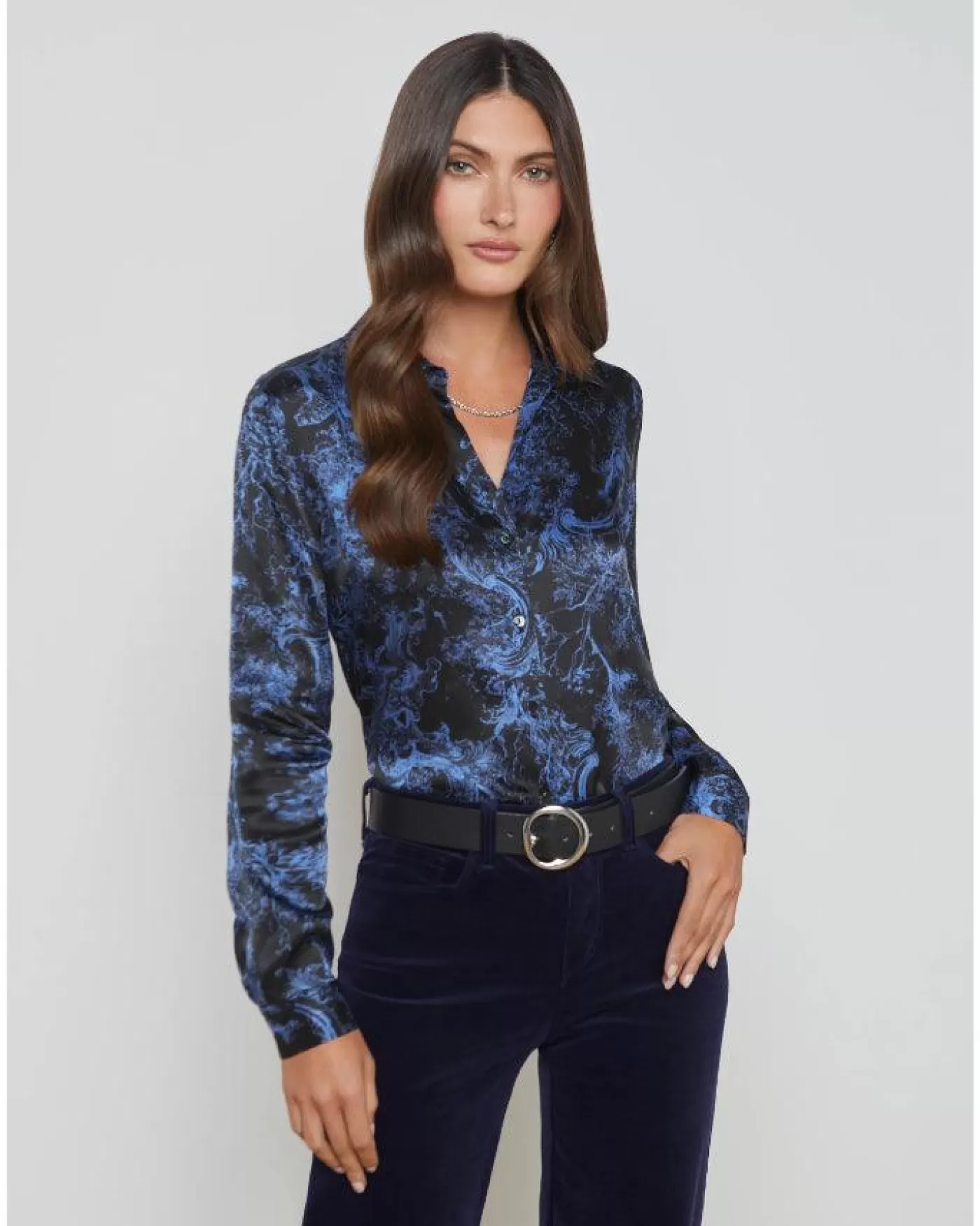 L'Agence Tyler Rococo Toile Blouse BLACK/PERIWINKLEROCOCOTOIL Store