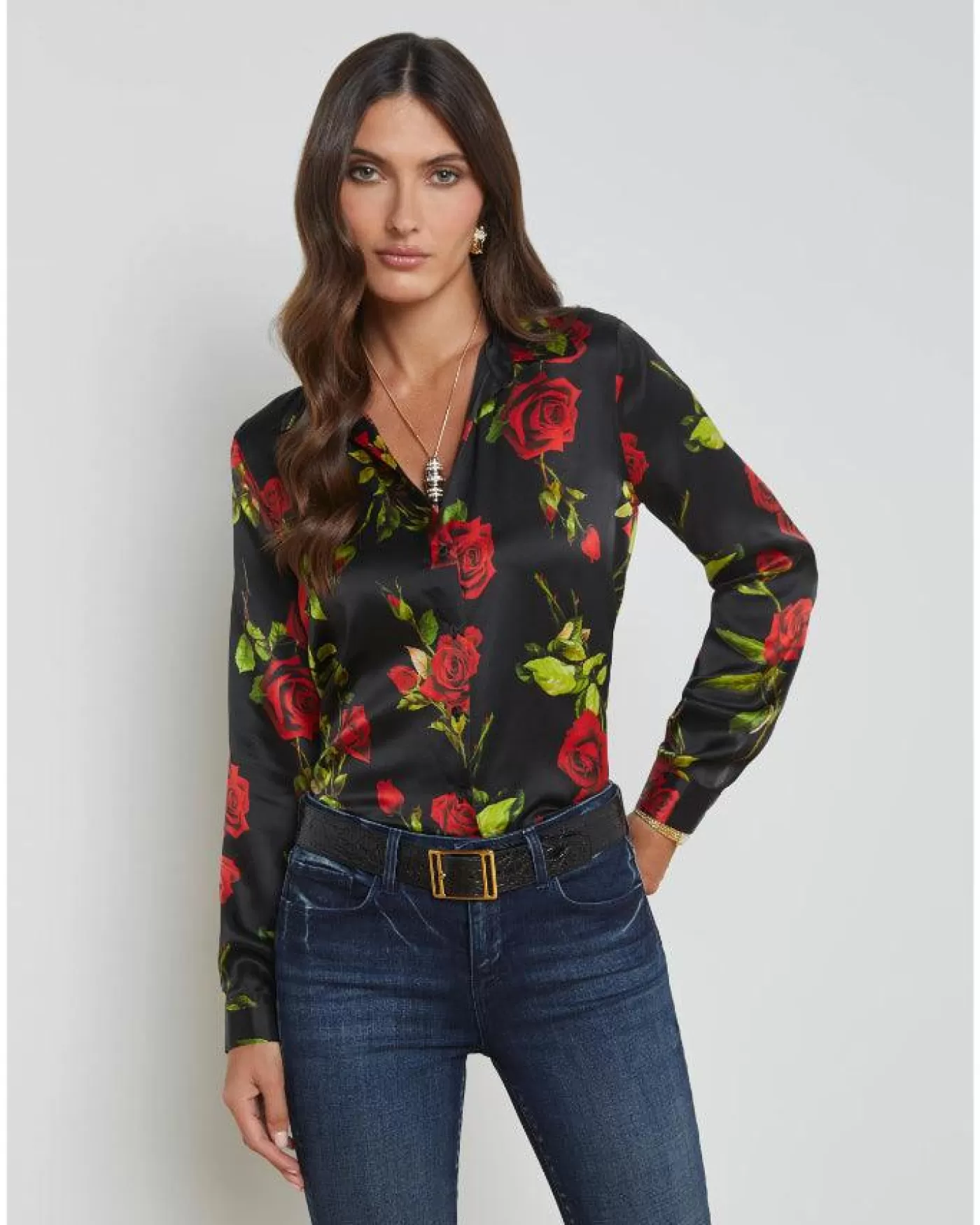 L'Agence Tyler Romantic Rose Blouse BLACKMULTIROMANTICROSE Hot