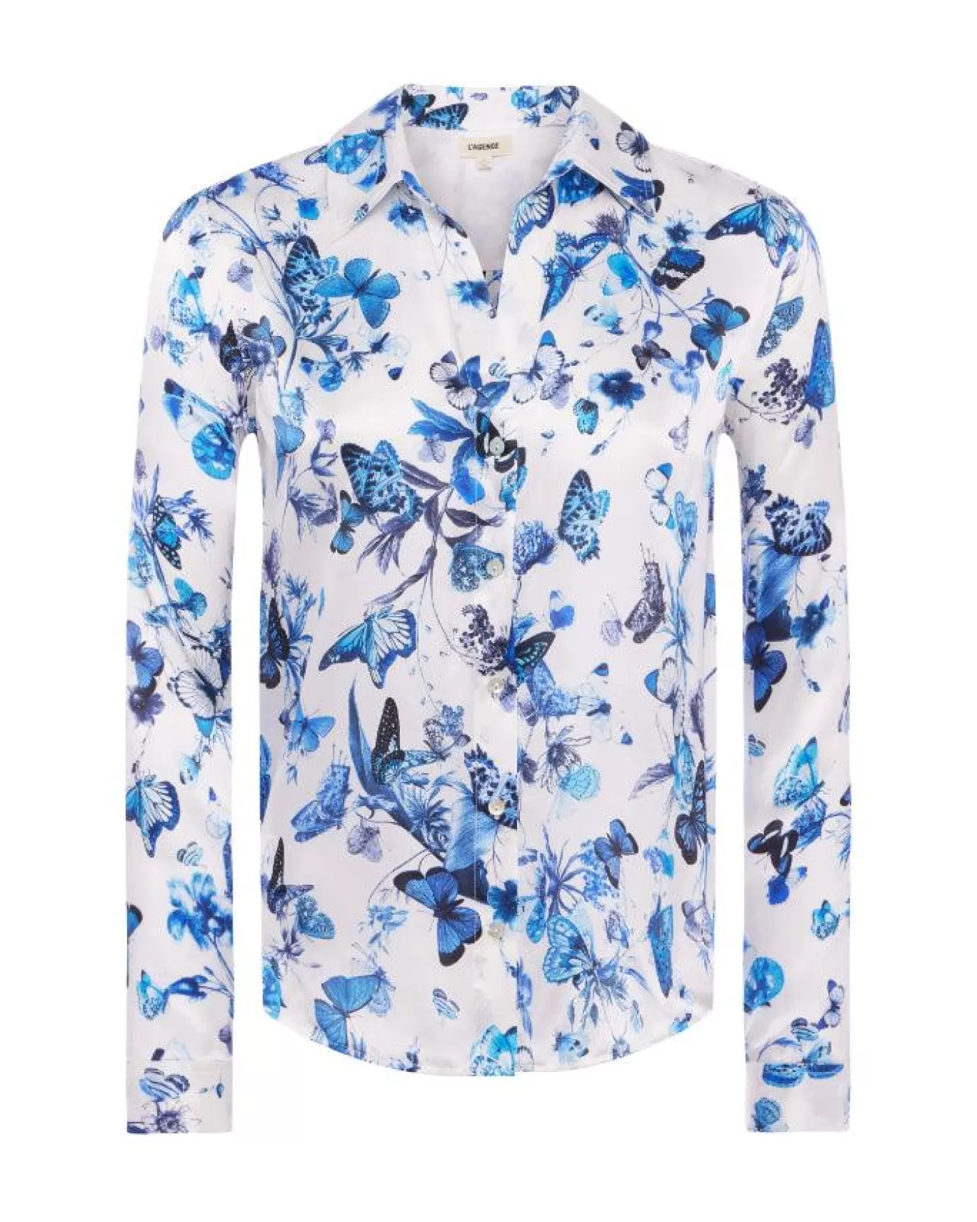 L'Agence Tyler Silk Butterflies Blouse WHITE/BLUETNLBUTTERFLIES Best Sale