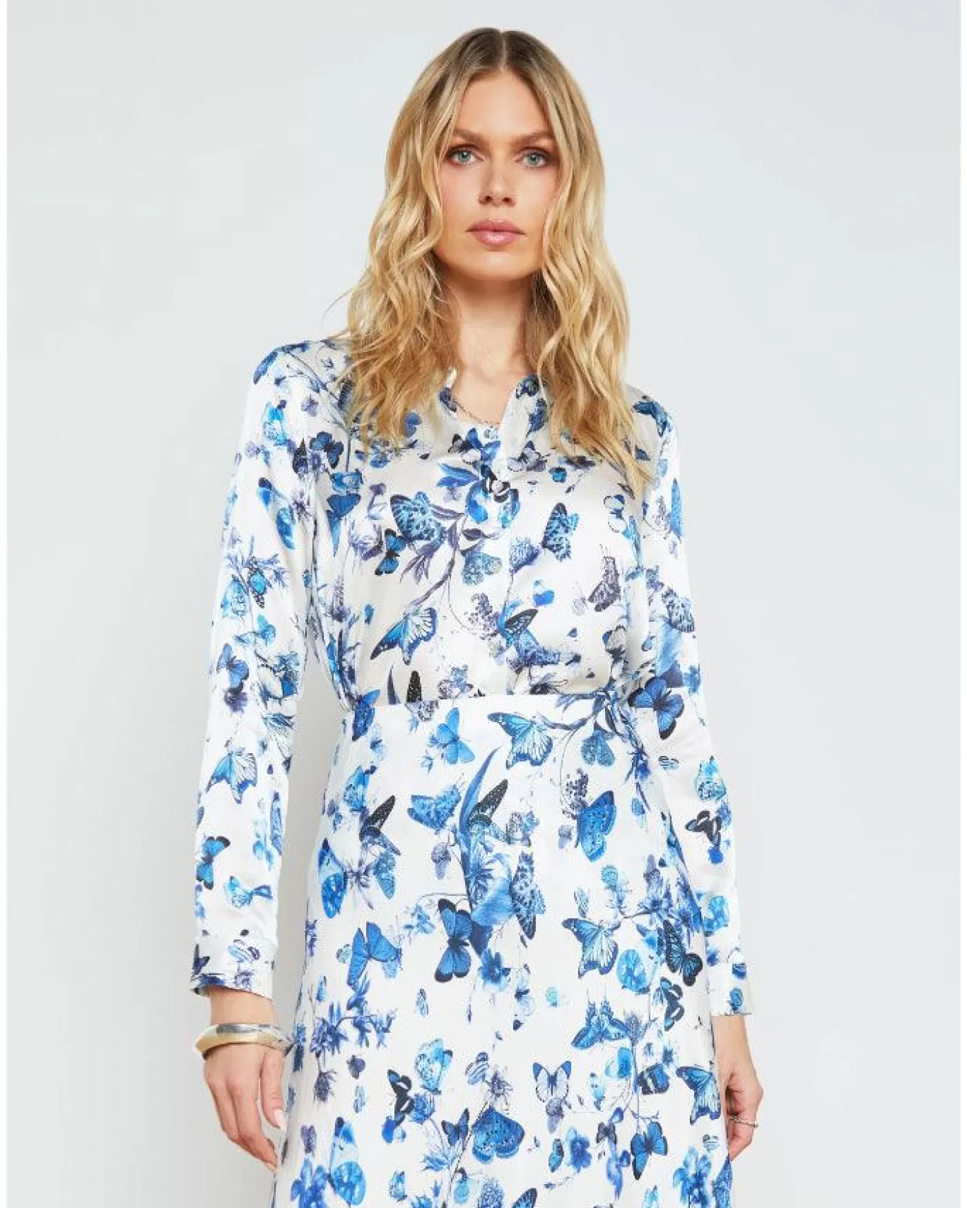 L'Agence Tyler Silk Butterflies Blouse WHITE/BLUETNLBUTTERFLIES Best Sale
