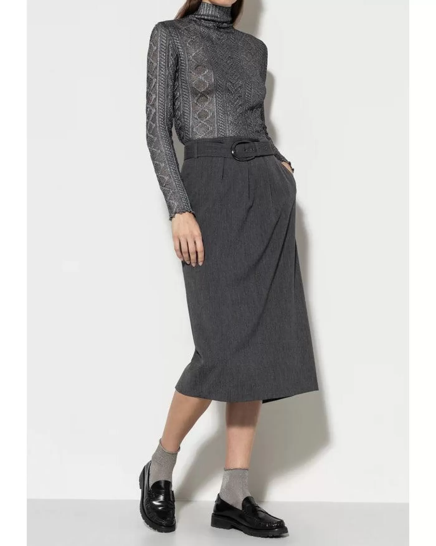 Luisa Cerano Cashmere Blend Belted Skirt DARKGREYMELANGE Cheap