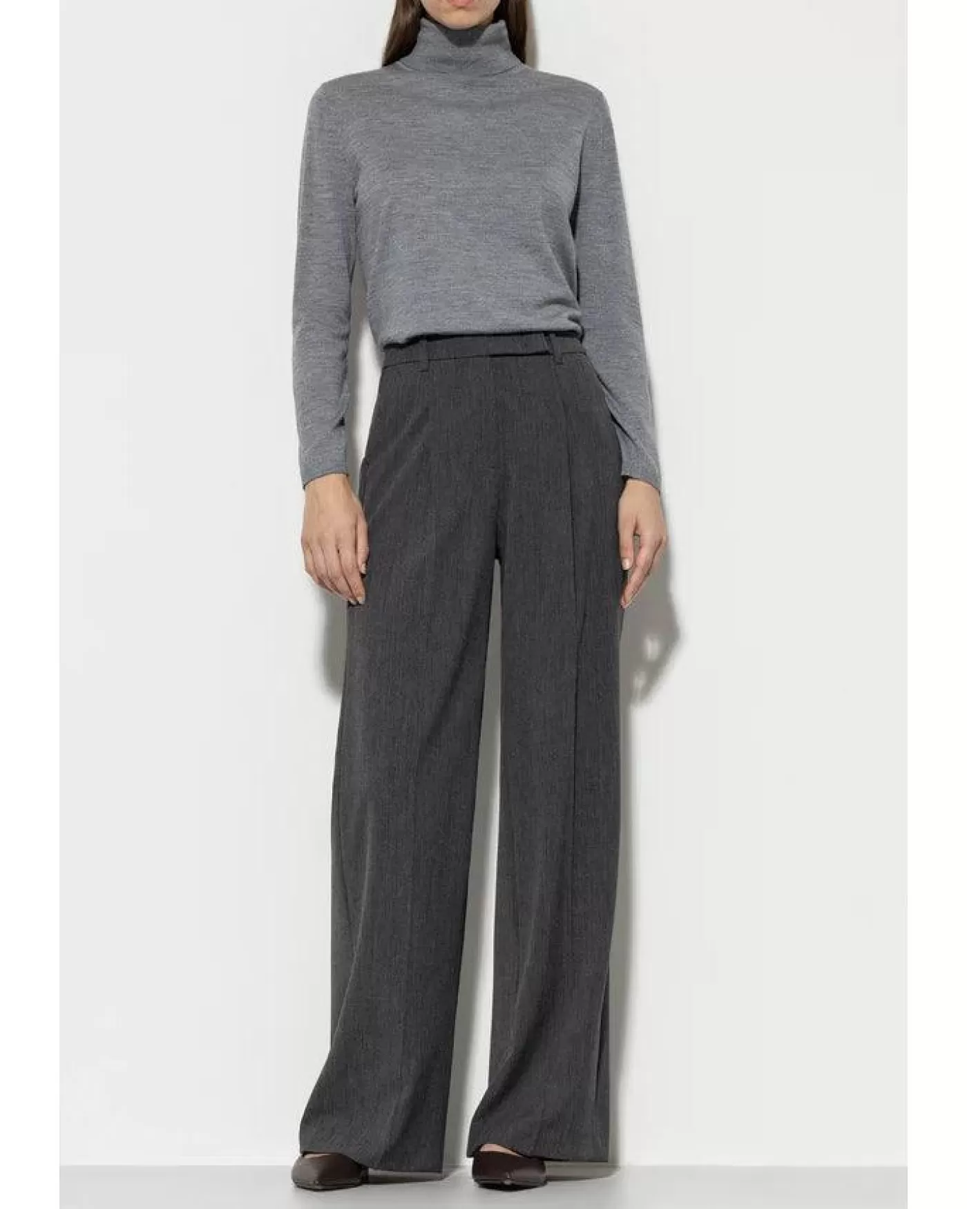 Luisa Cerano Cashmere Blend Wide Leg Pant DARKGREYMELANGE Flash Sale
