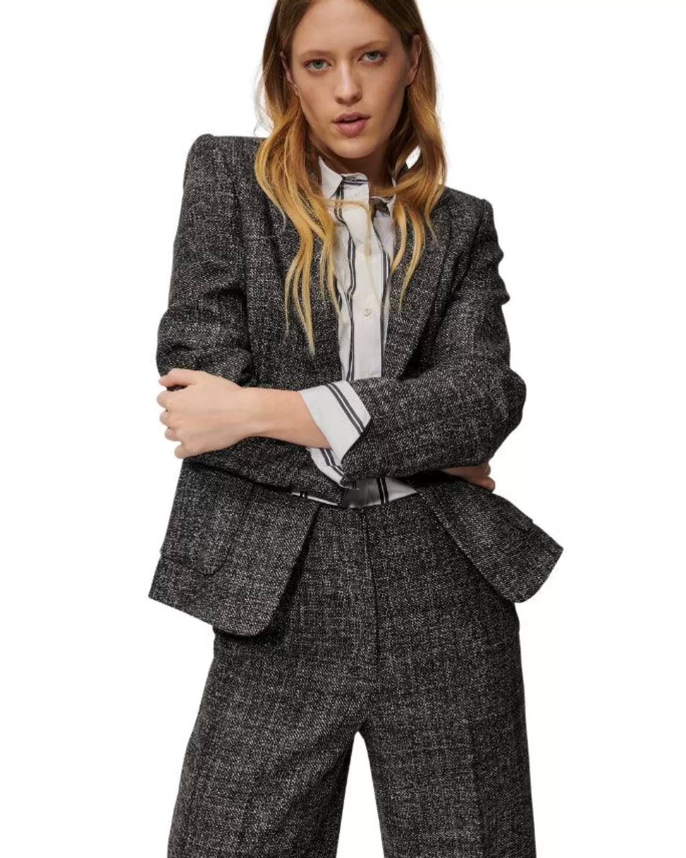 Luisa Cerano Tweed Wool One Button Blazer GREYMELANGE Hot