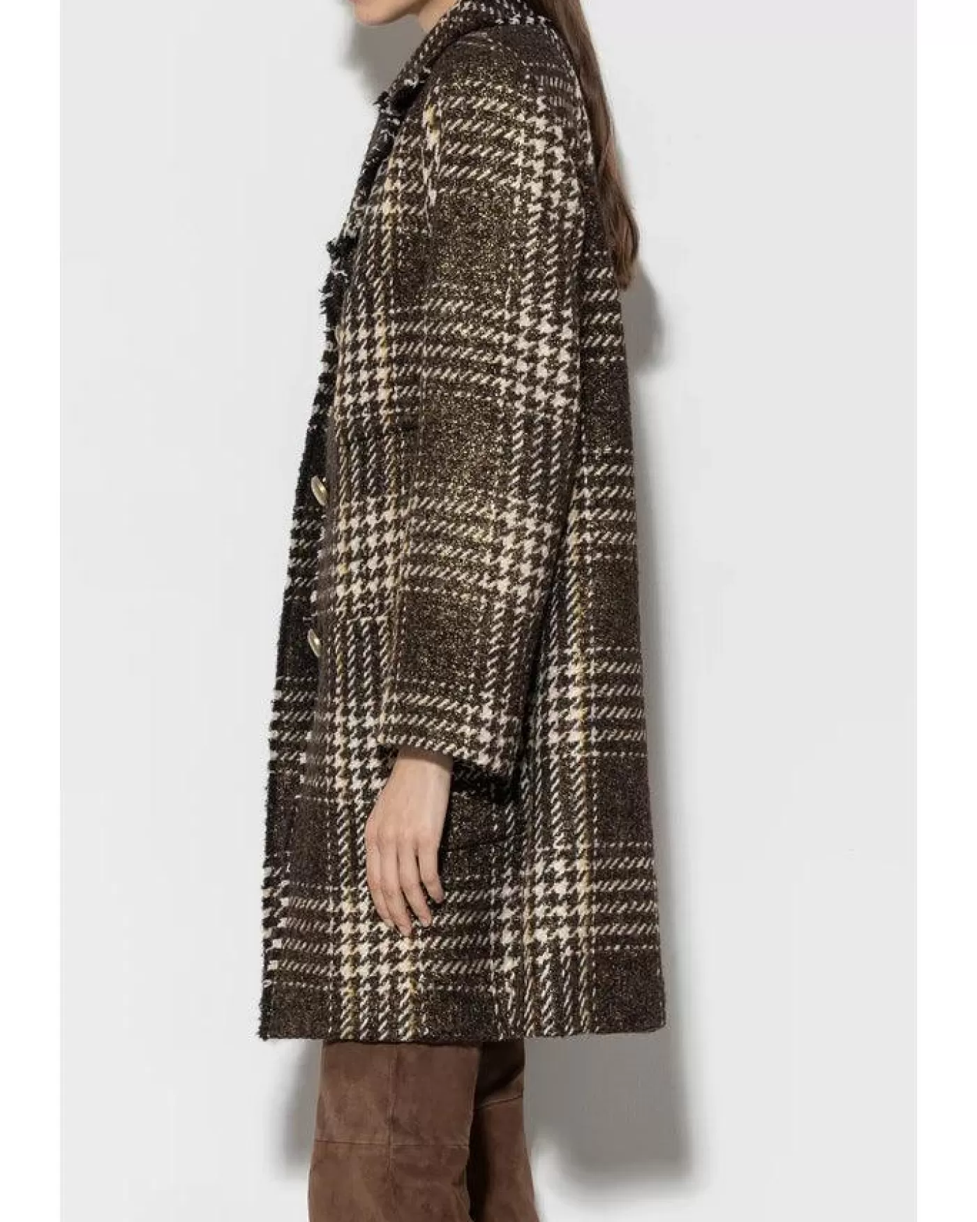 Luisa Cerano Vintage Check Coat BrownMulti Clearance