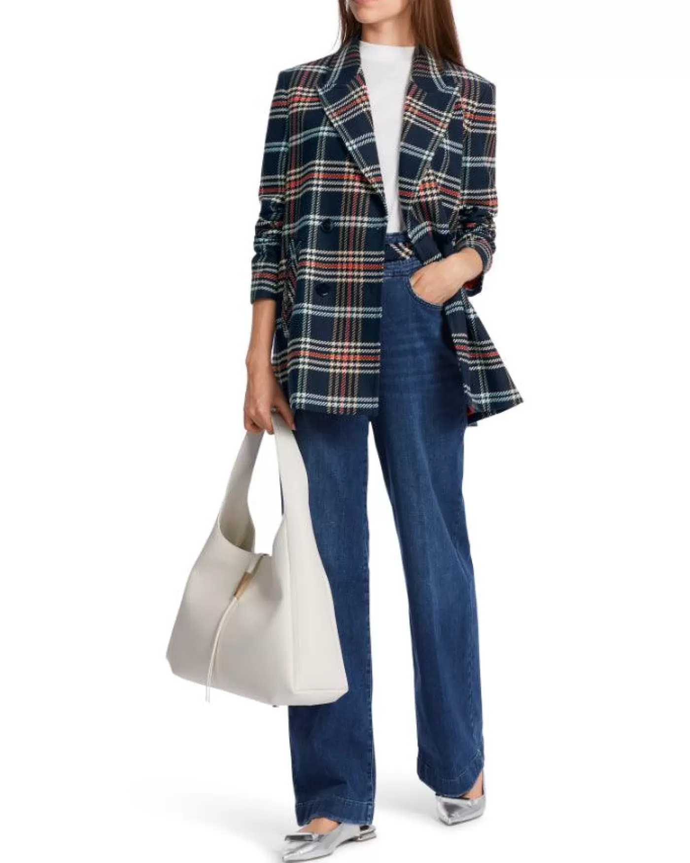 Marc Cain Check Pattern Blazer MidnightBlue Flash Sale