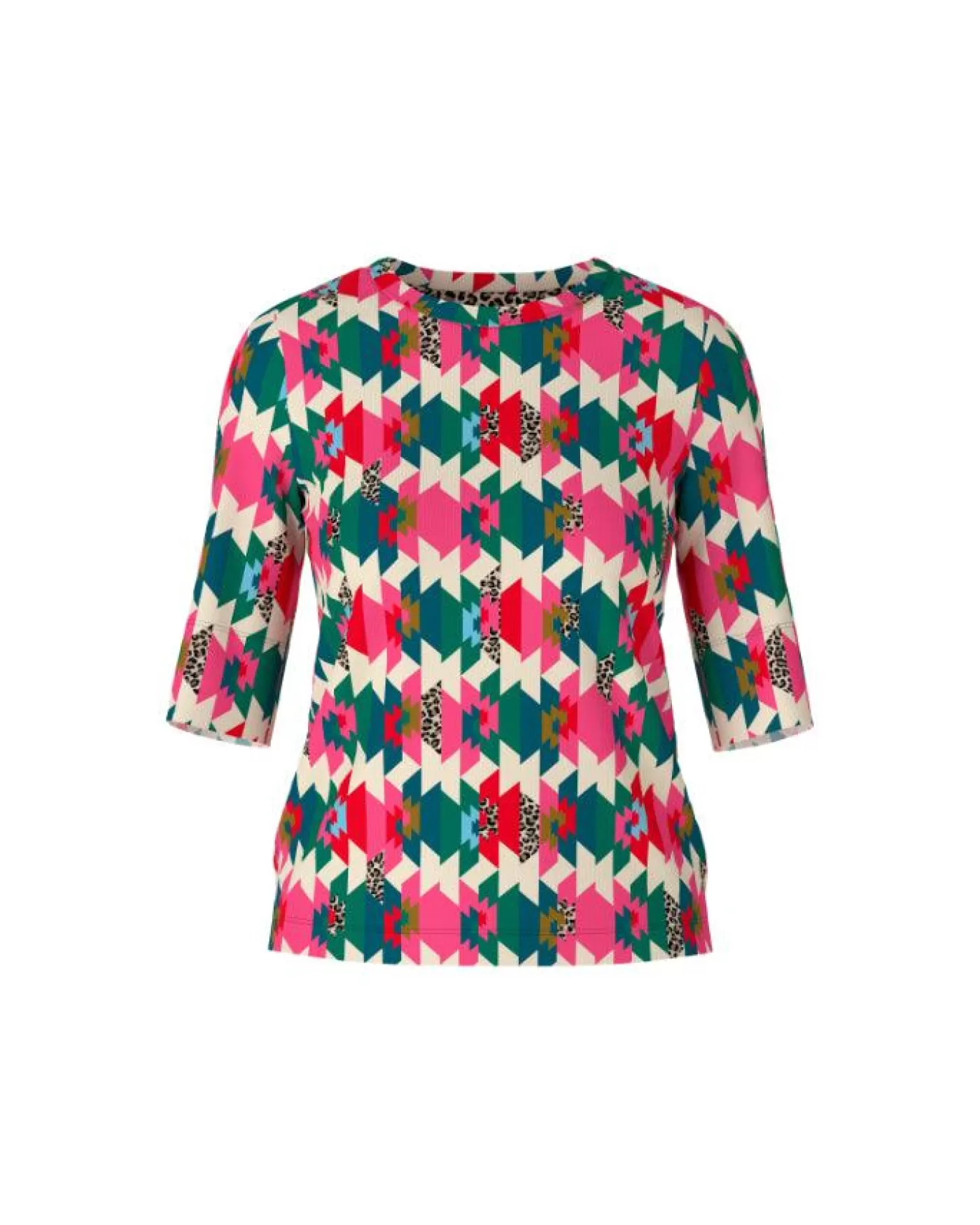 Marc Cain Colorful Print Ribbed Top DRAGONFRUIT Online