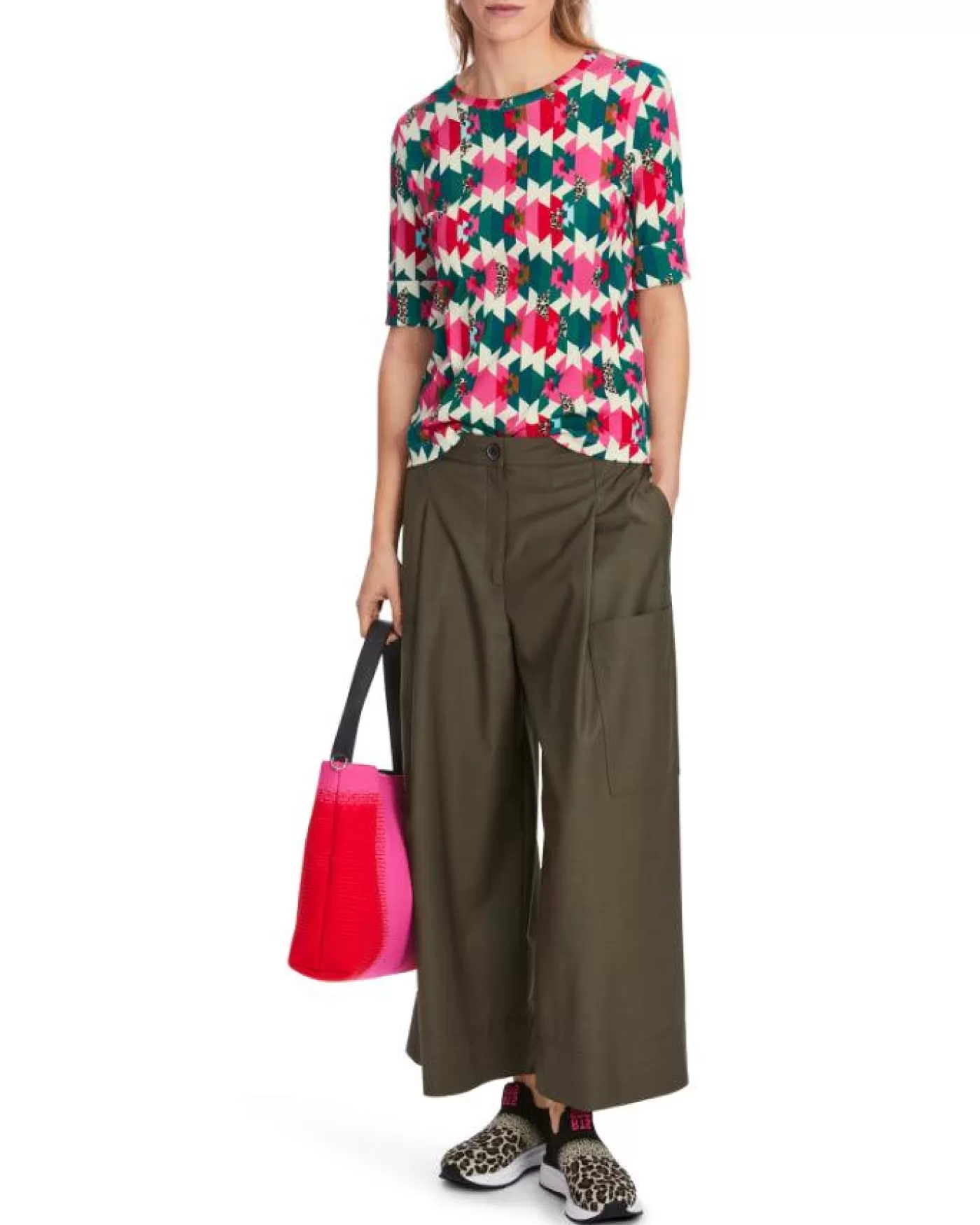 Marc Cain Colorful Print Ribbed Top DRAGONFRUIT Online