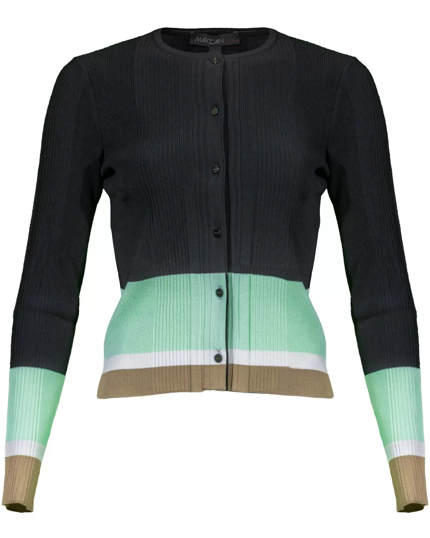 Marc Cain Ribbed Knit Non Wool Colorblock Cardigan Best Sale