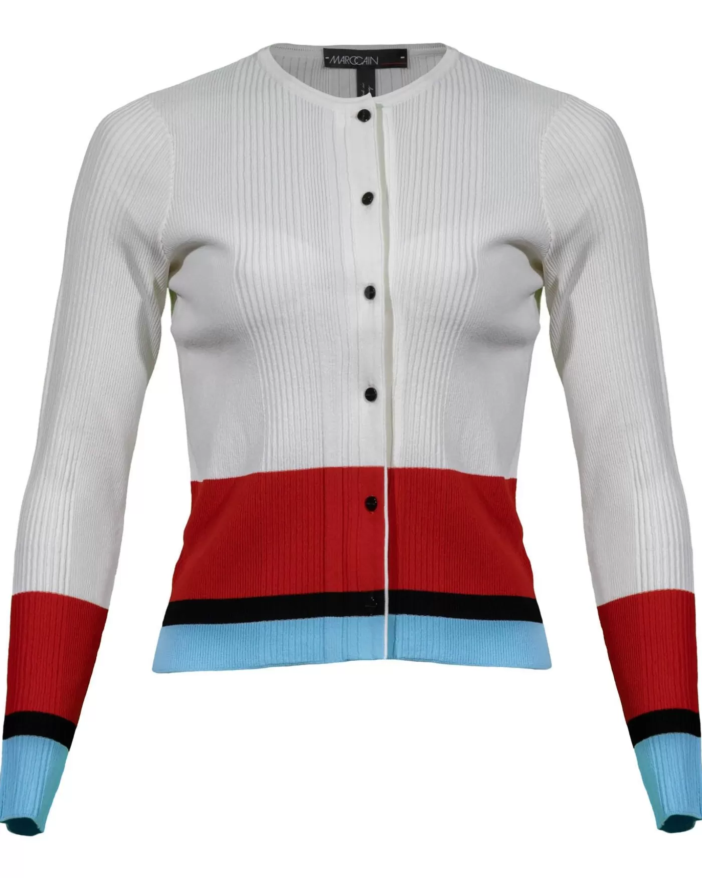 Marc Cain Ribbed Knit Non Wool Colorblock Cardigan Best Sale