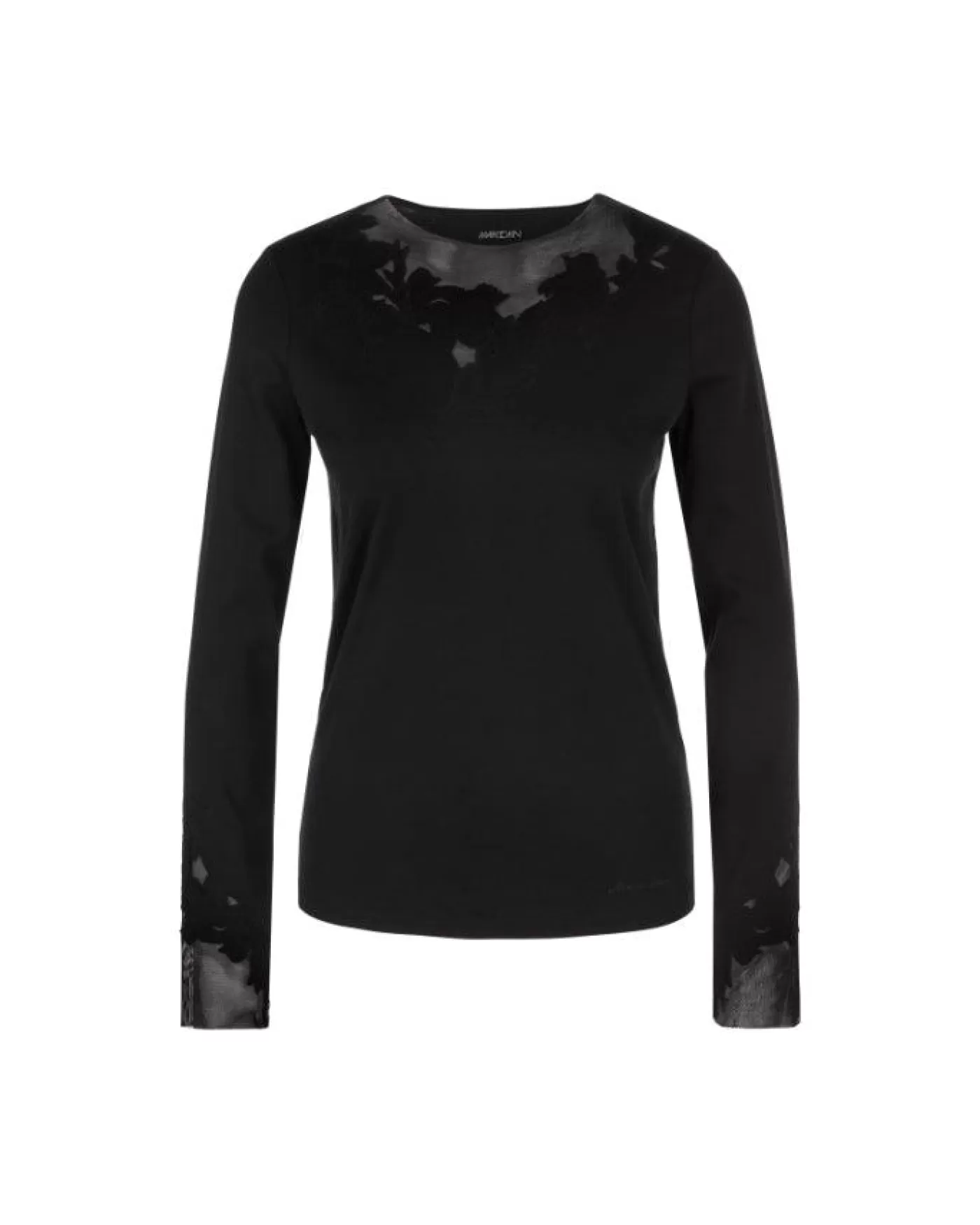Marc Cain Sheer Embroidered Details Top Black Sale