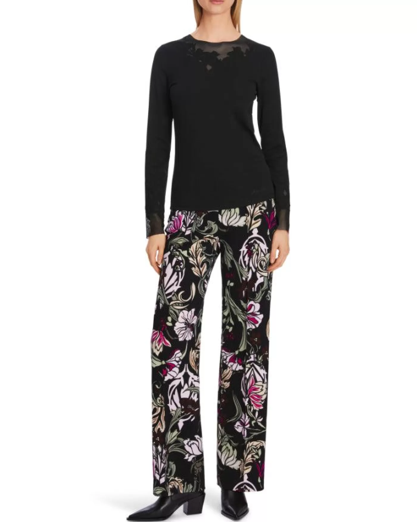 Marc Cain Sheer Embroidered Details Top Black Sale