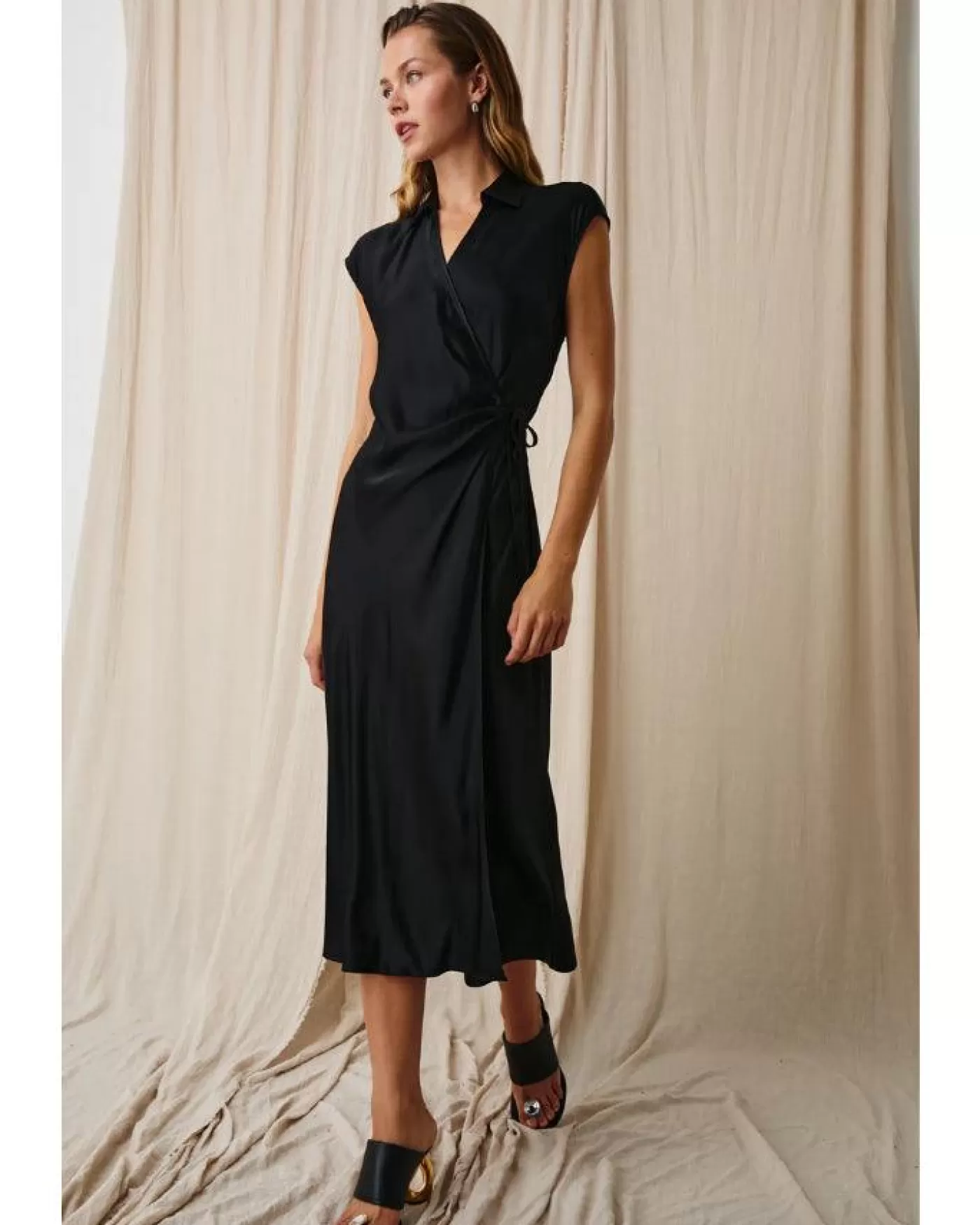 Rails Alai Satin Wrap Dress Black Store