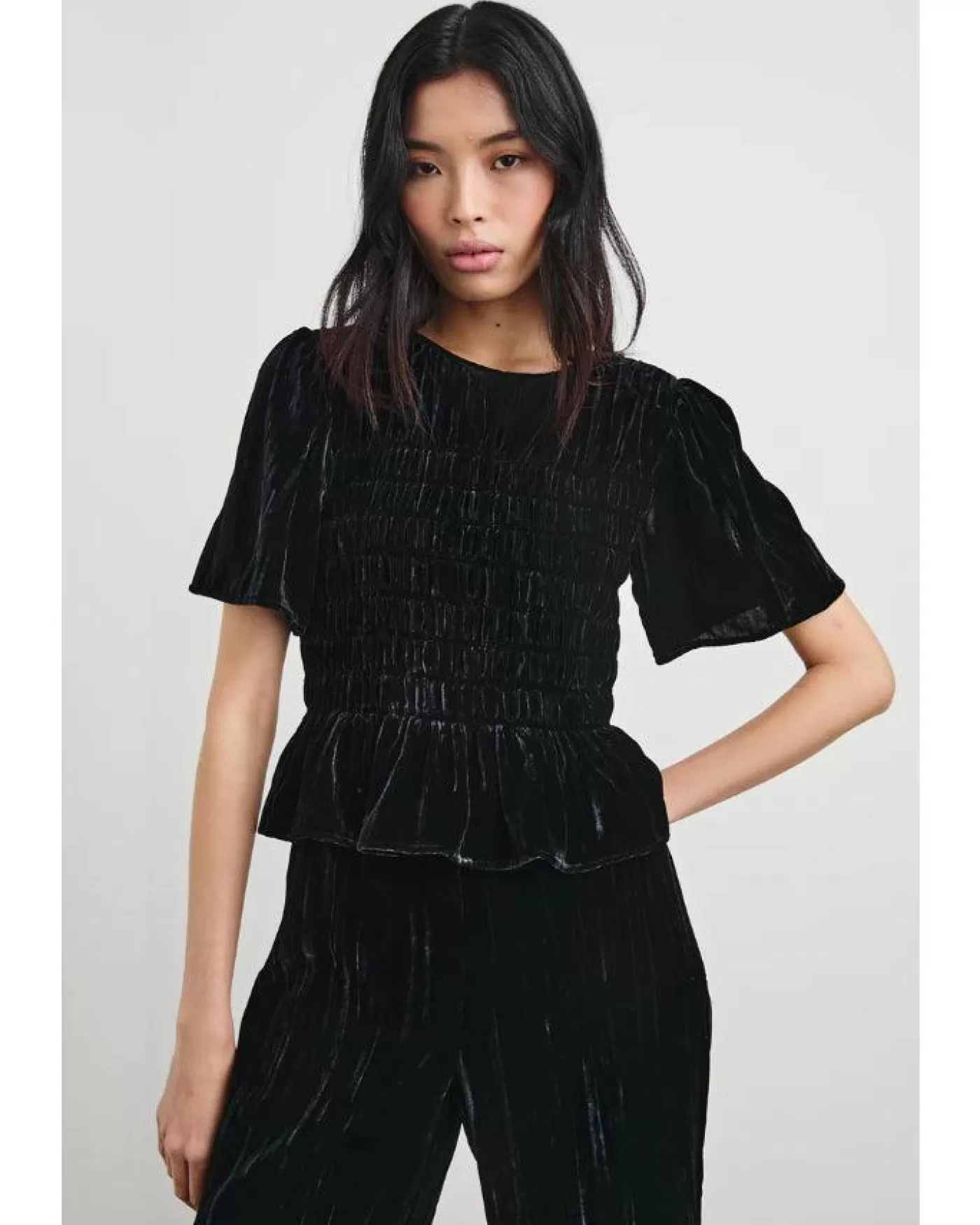 Rails Crinkle Velvet Top FadedBlack Best