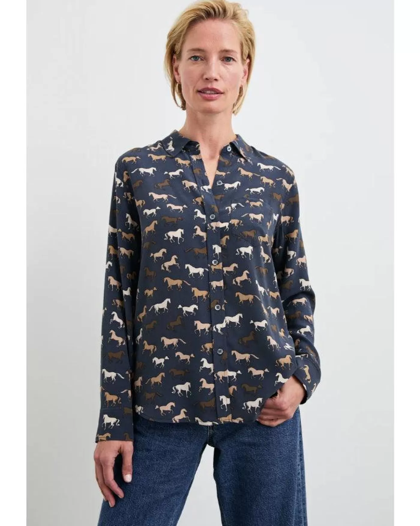 Rails Kate Silk Print Shirt HORSES Best Sale