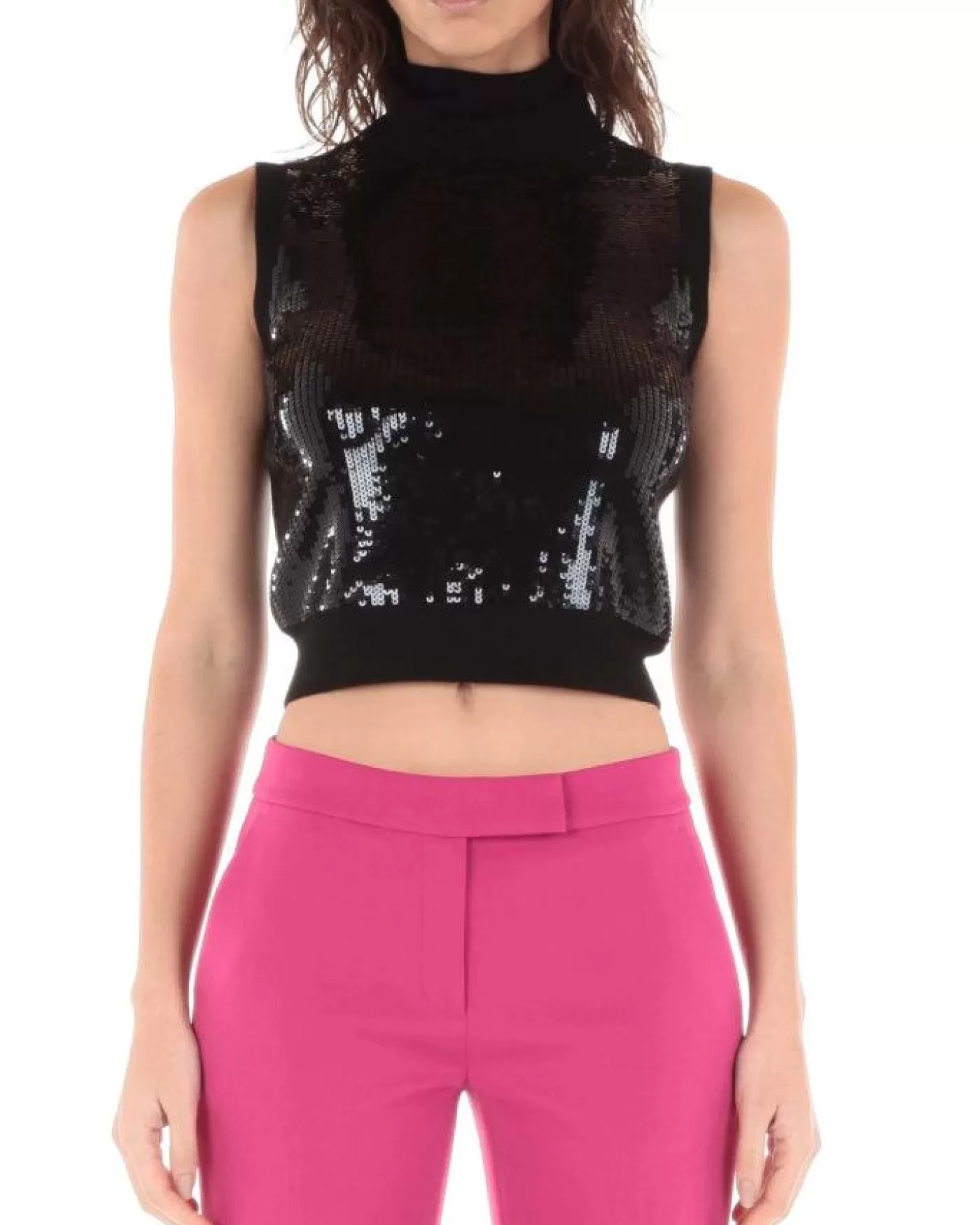 Michael Kors Sequin Wool Mock Neck Tank Top Black Cheap