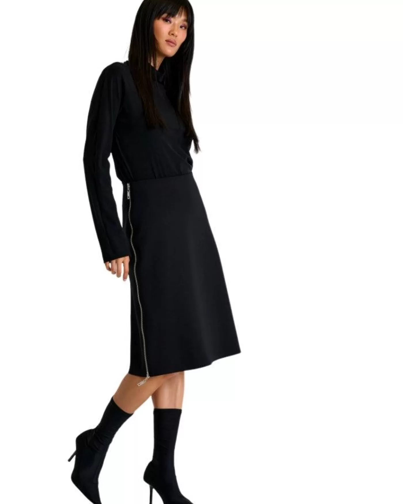 Shan Sofia 3D Jersey Side Zip Skirt Caviar Sale