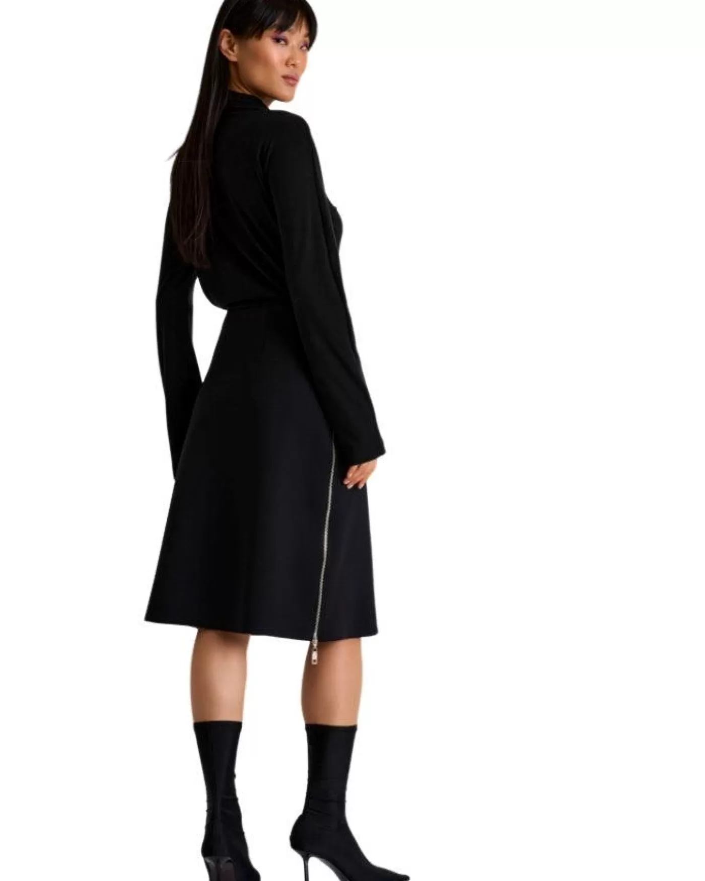 Shan Sofia 3D Jersey Side Zip Skirt Caviar Sale