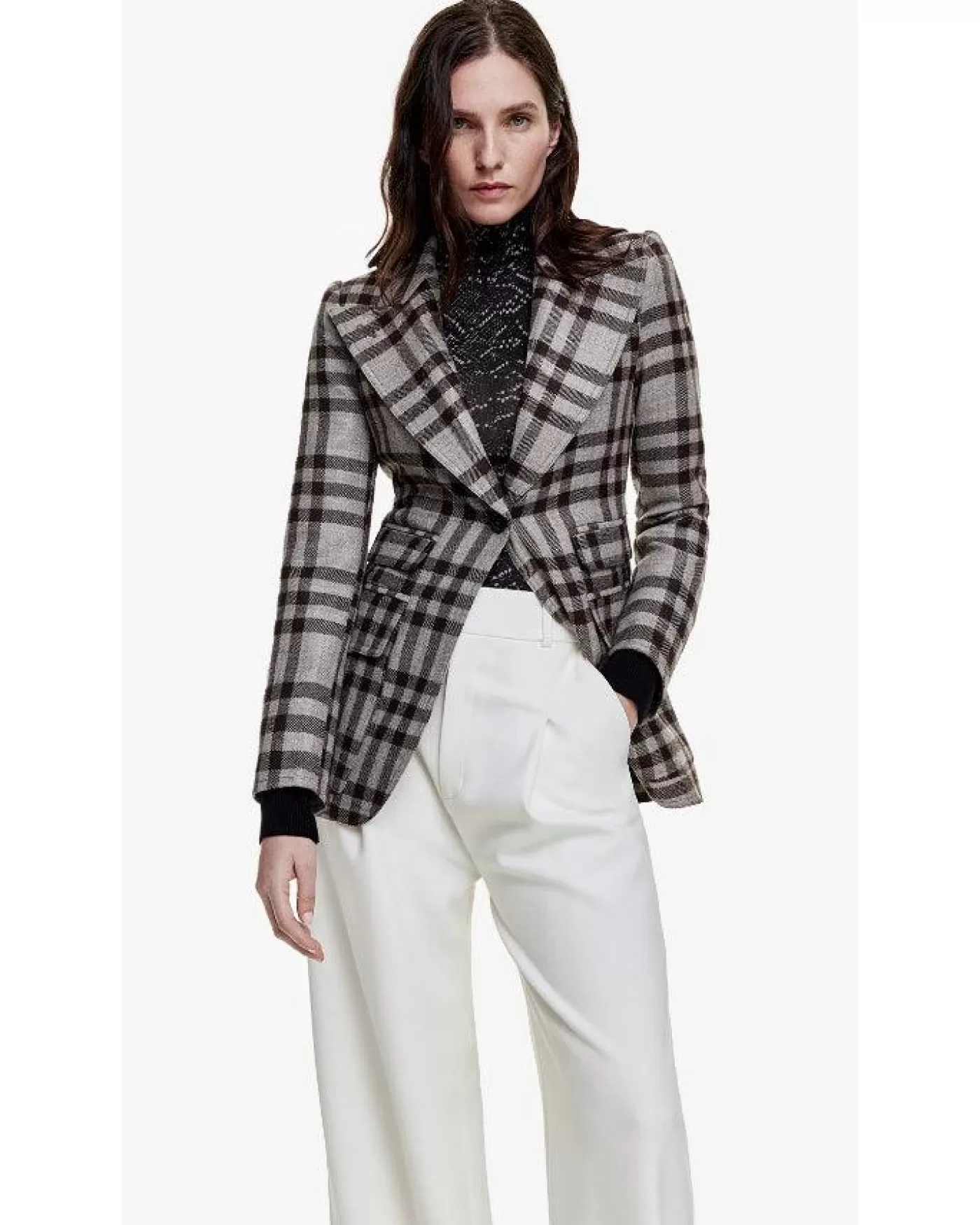 Smythe Rib Cuff Birkin Blazer GREIGEPLAIDW/BLACK Cheap