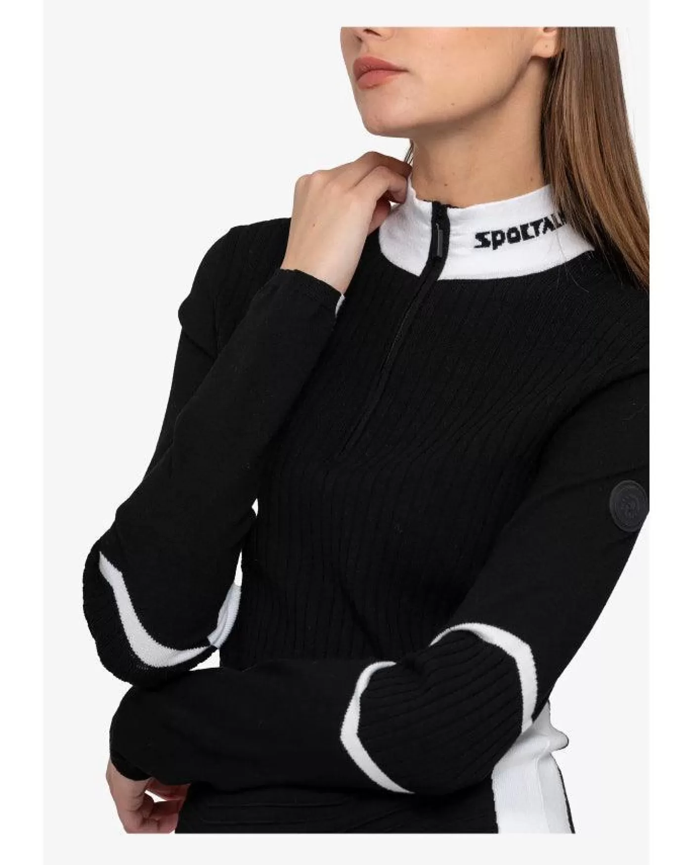 Sportalm Rib Knit Stand Collar Sweater With Contrast Details BLACK Discount