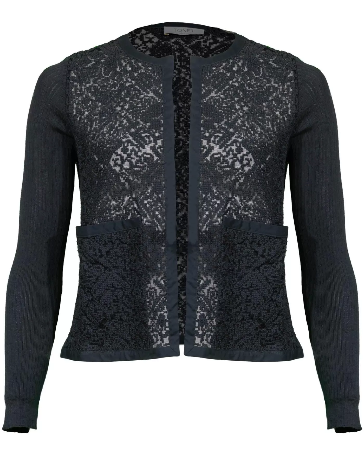 Tonet Embroidered Sheer Knit Cardigan BLACK Flash Sale