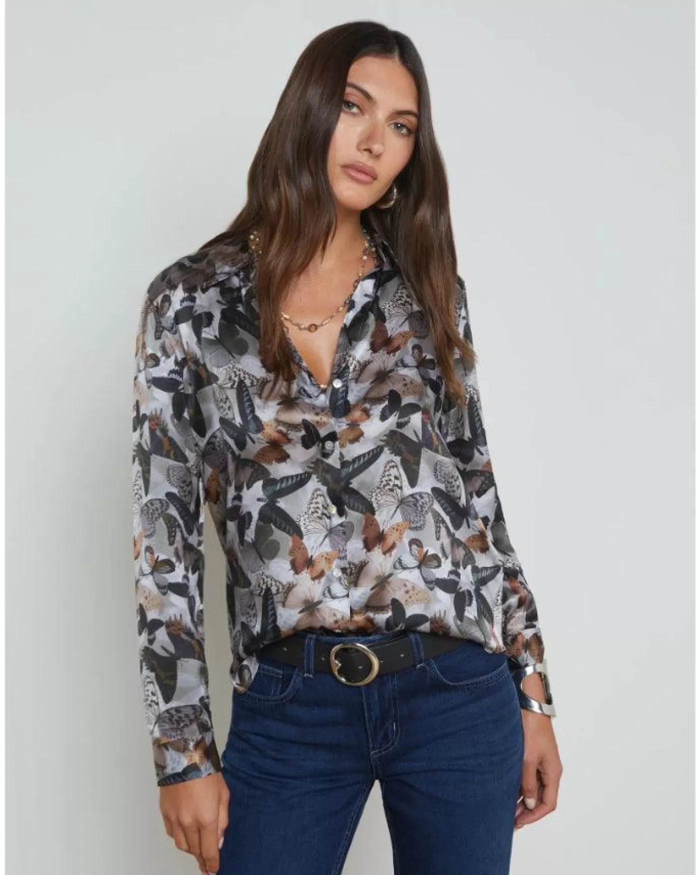 L'Agence Tyler Dark Butterfly Silk Blouse MULTIDARKBUTTERFLY Outlet