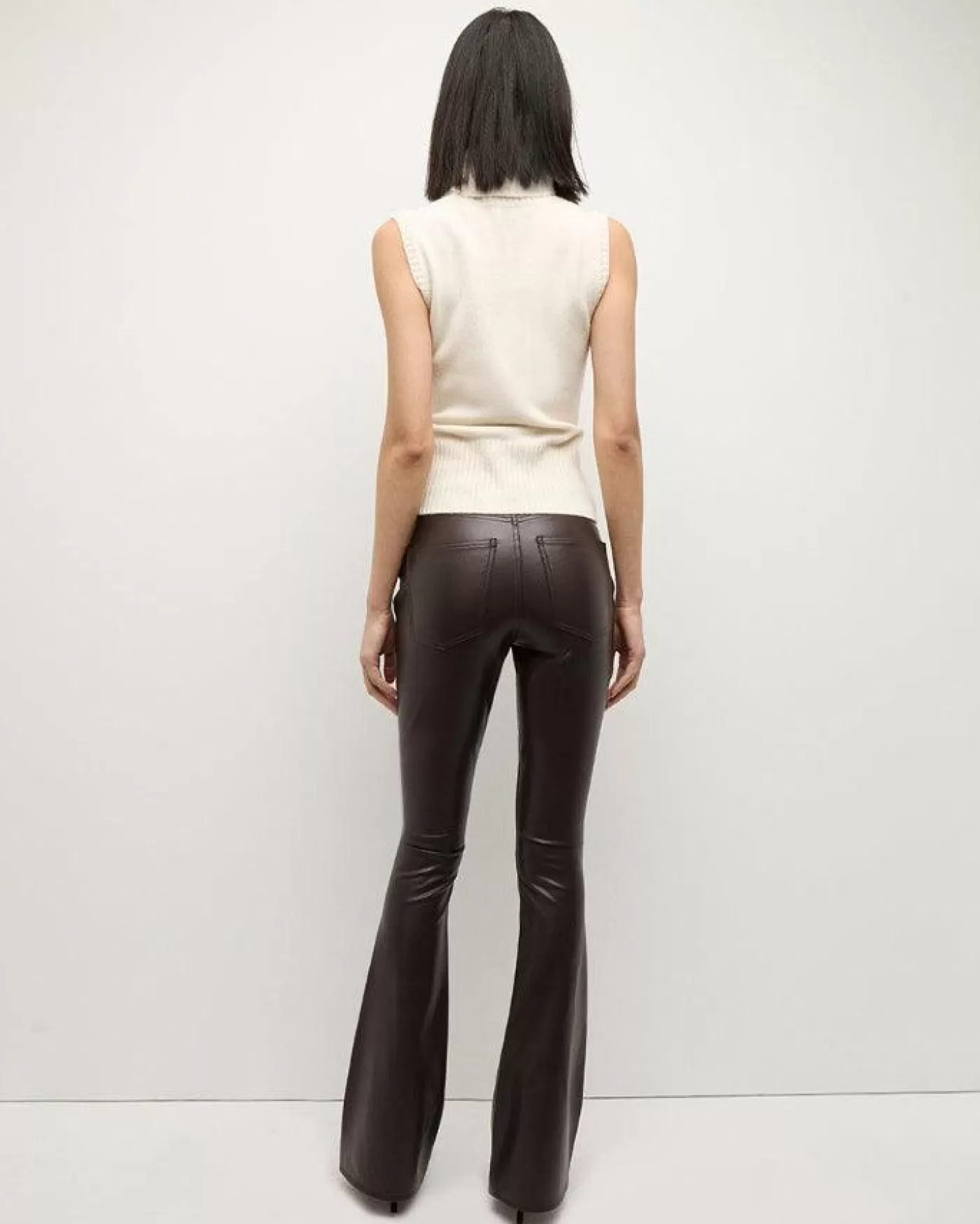 Veronica Beard Beverly Dark Chocolate Vegan Leather Skinny Flare Pant DARKCHOCOLATE New