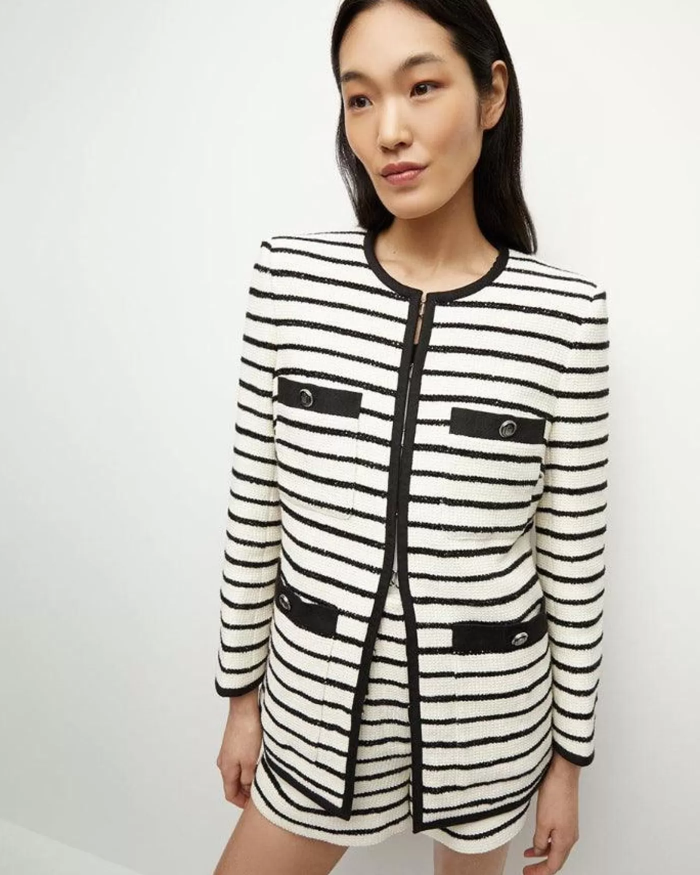 Veronica Beard Foster Striped Dickey Jacket BLACK/IVORY Online
